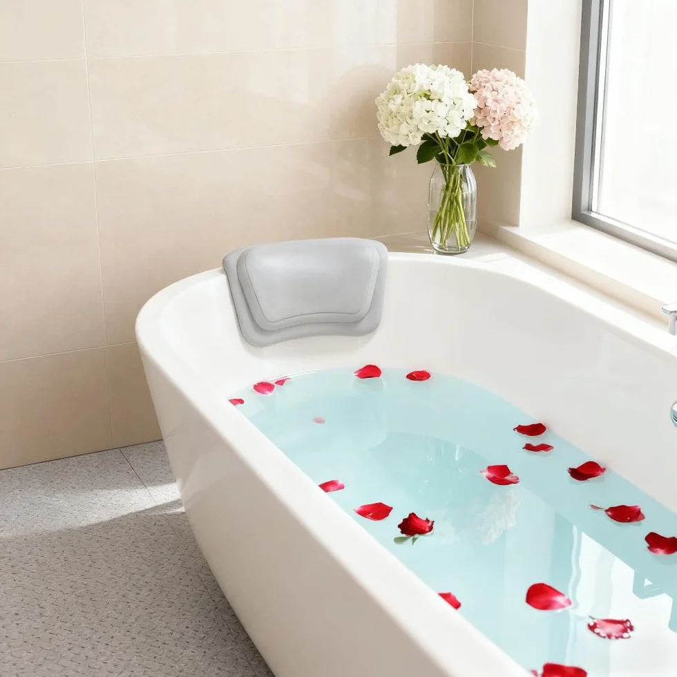 Poduszka łazienkowa wodoodporny ergonomiczny zagłówek 3D antypoślizgowa spa wsparcia szyi pleców (szara)