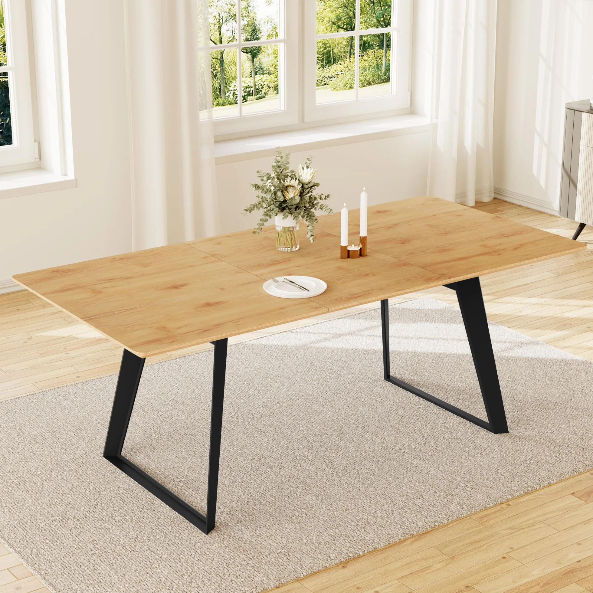 Rozszerzalny zestaw stołów do jadalni 130-170 cm, płyta MDF i metalowa rama, 4-6, nowoczesny design do domu i kuchni, idealny na rodzinne spotkania i rozrywkę