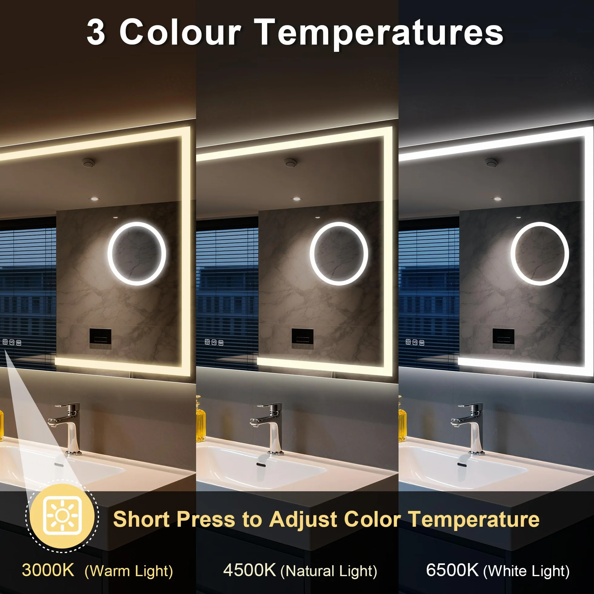 STARLEAD Lustro łazienkowe LED 120x70 cm IP44 szkło hartowane 3 kolory światła regulowana jasność