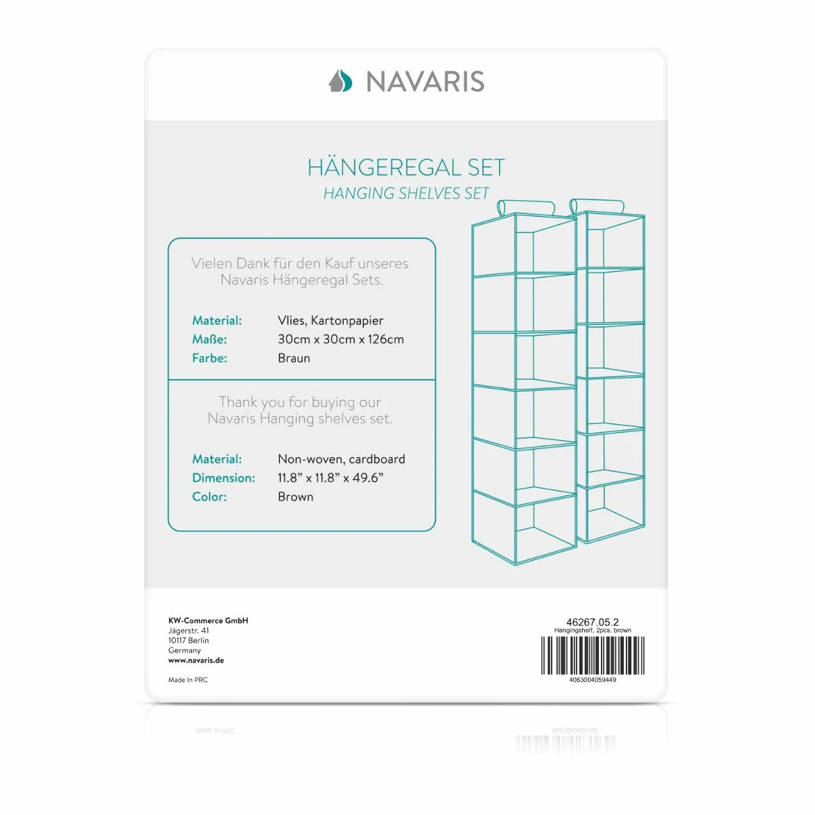 Navaris 2 x organizer do szafy na ubrania - 30 x 30 x 126 cm - zestaw 2 wiszących szafek na ubrania z 6 półkami - brązowy