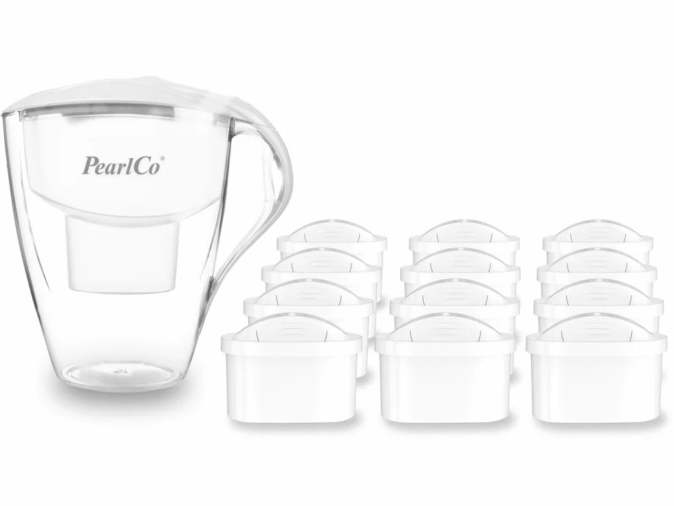 PearlCo - Filtr do wody Family (biały) z 12 wkładami filtrującymi Unimax - pasuje do Brita Maxtra