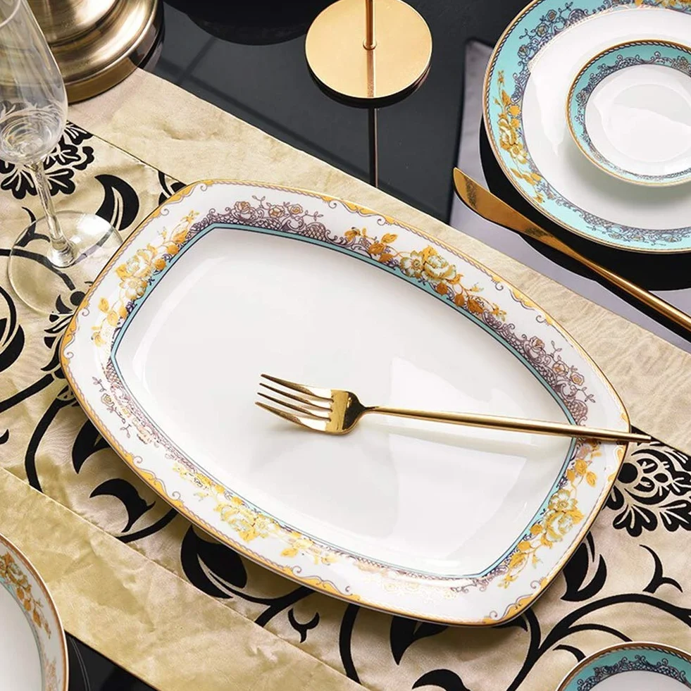 Naczynia ceramiczne, 56-częściowe zestawy naczyń ceramicznych, porcelanowe naczynia stołowe, zestaw combi, w tym miski na płatki zbożowe/talerze deserowe/talerze do zupy/talerze obiadowe