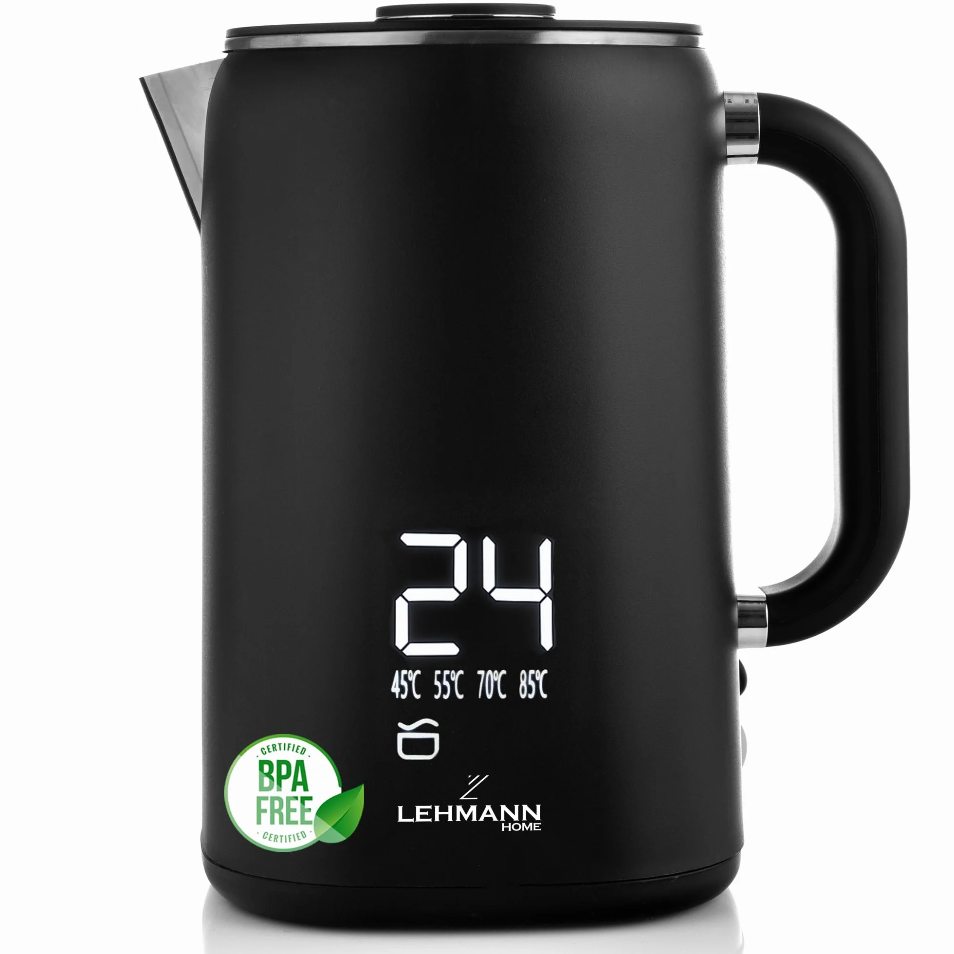 Lehmann Czajnik ze stali nierdzewnej z utrzymaniem temperatury 1,7 l, sterowanie 45-100℃, termostat i wyświetlacz dotykowy, anty-odciski palców
