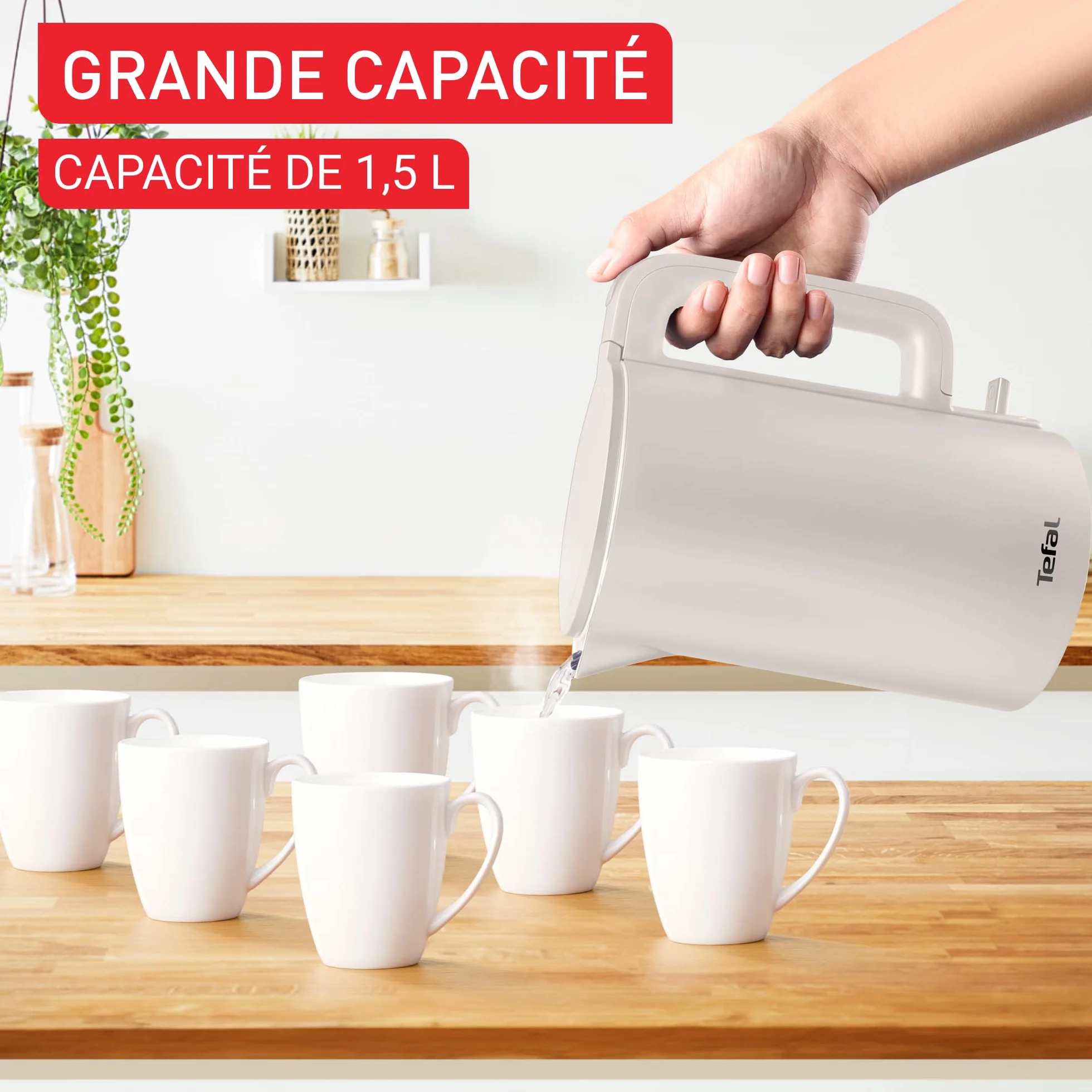 Tefal KO140BE0 Thermo Protect Czajnik elektryczny, minimalistyczny design, bezpieczna obudowa, 1500 W, jasnoszary, stal nierdzewna
