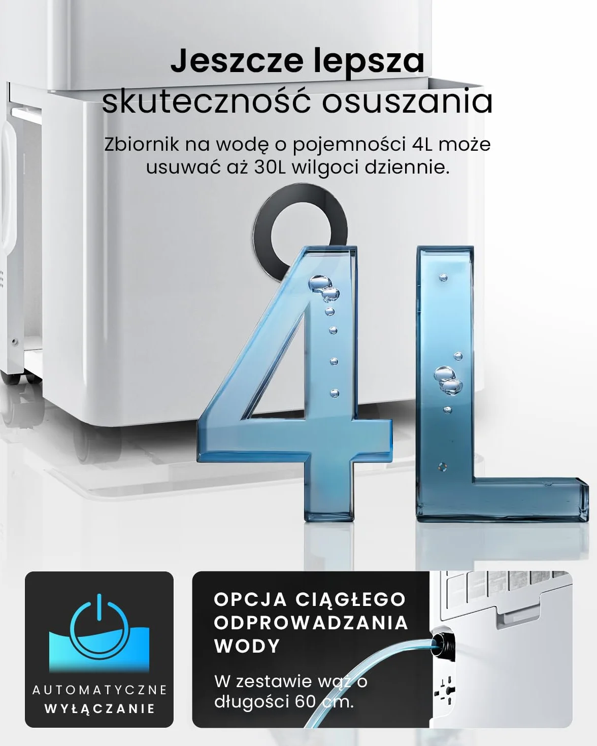 Pro Breeze Osuszacz powietrza 30 l w 24 h – wydajność osuszania, elektryczny z Wi-Fi, czujnik wilgotności, zbiornik 4 l, timer, wąż odpływowy, ochrona