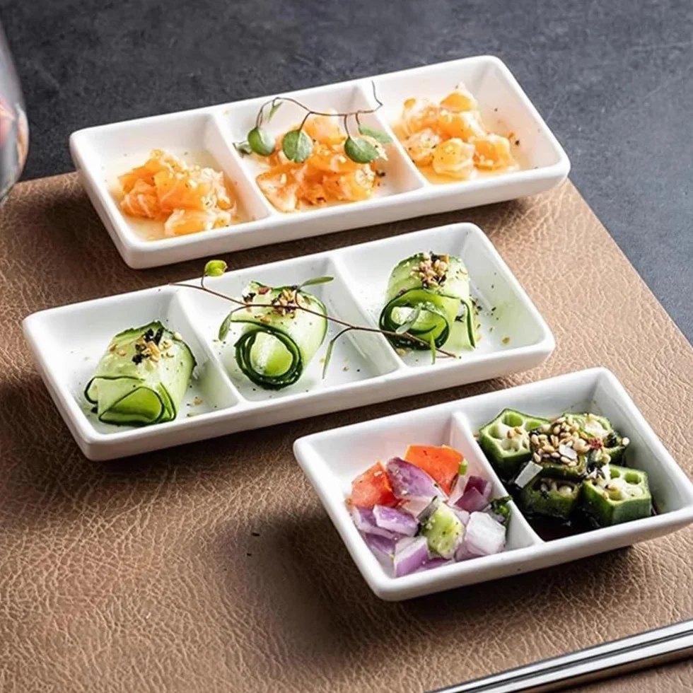 Talerz z przekąskami Białe ceramiczne naczynie na przyprawy, do sushi, sos sojowy, naczynia kuchni molekularnej(Duży)
