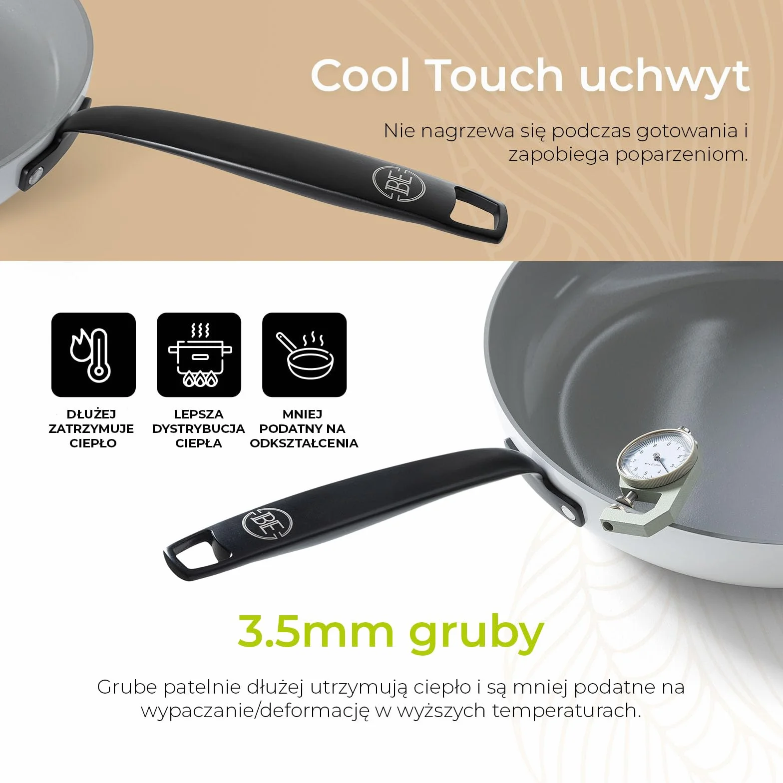 BE Living Essential 5-częściowy zestaw garnków, Ø 20, 24 i 28 cm patelnia do smażenia + Ø 30 cm patelnia do gotowania + Ø 28 cm, zestaw patelni, ceramiczne, bez PFAS, indukcja, biały