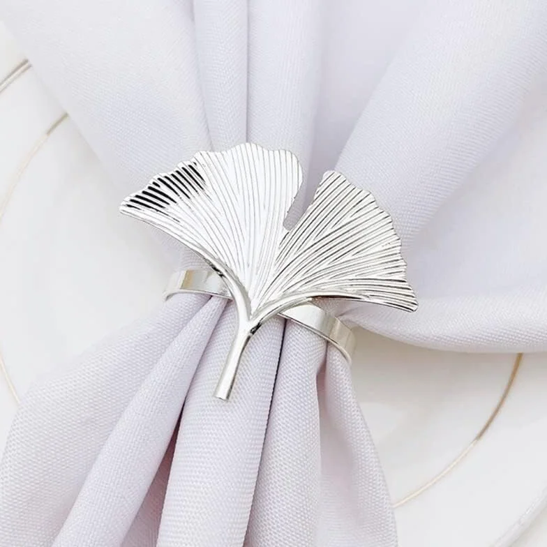 6pcs Ginkgo Leaves Napkin Rings Buckle Holders for Wedding Party Dinner Table Decoration Rose Gold