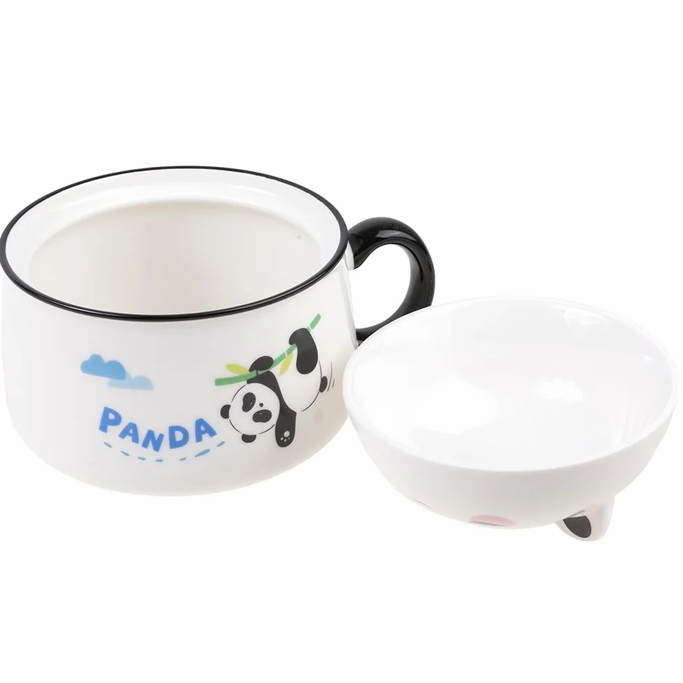 lachineuse - Azjatycka miska ramenowa - Porcelana - 1020 ML - Z pokrywką i sztućcami - Miska śniadaniowa, Zupa, Ryż, Natychmiastowy Makaron - Azjatycki pomysł na prezent, Japonia, Chiny - Biały kolor