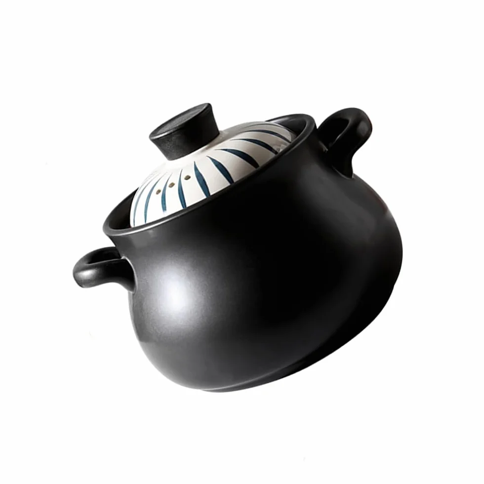 Ceramiczny czarny garnek gliniany do zapiekania z pokrywką(3.5l)