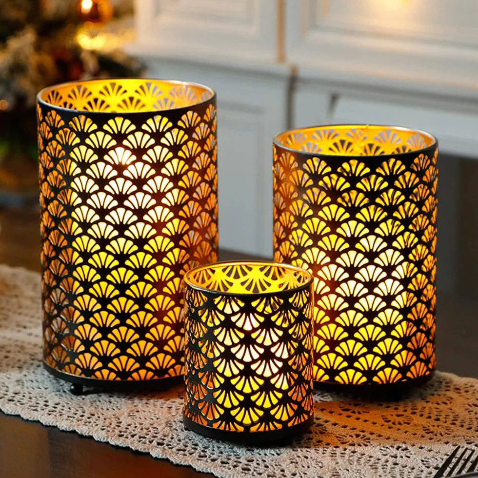 JHY DESIGN metalowe świeczniki huraganowe zestaw 3 sztuk w stylu vintage retro