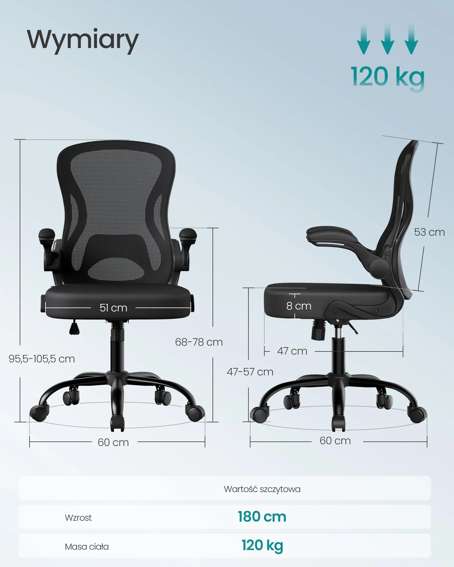 SONGMICS Ergonomiczny fotel biurowy, obrotowy z siatkową tkaniną, fotel biurowy z podparciem lędźwiowym, funkcja bujania, składane podłokietniki, do gabinetu, sypialni, atramentowy czarny OBN042BH02