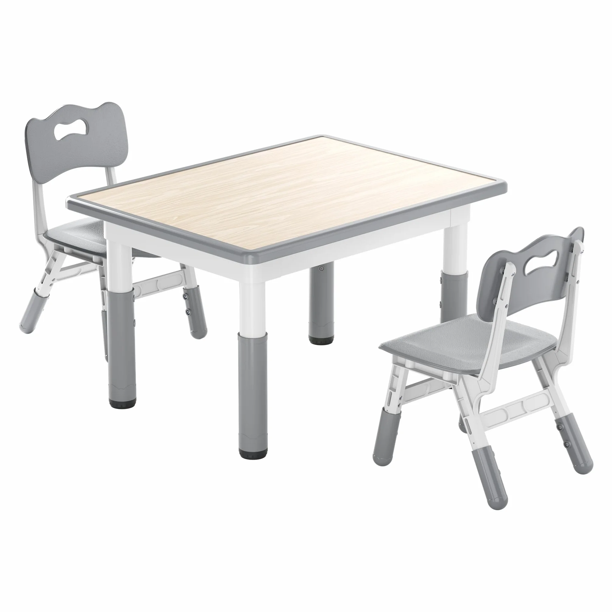 XMTECH Stół dziecięcy z 2 krzesłami, 80 x 60 cm, zestaw mebli dziecięcych z regulacją wysokości, zestaw krzeseł dla dzieci do klasy/przedszkola, meble dziecięce z HDPE i ABS, dla dzieci w wieku 2-10
