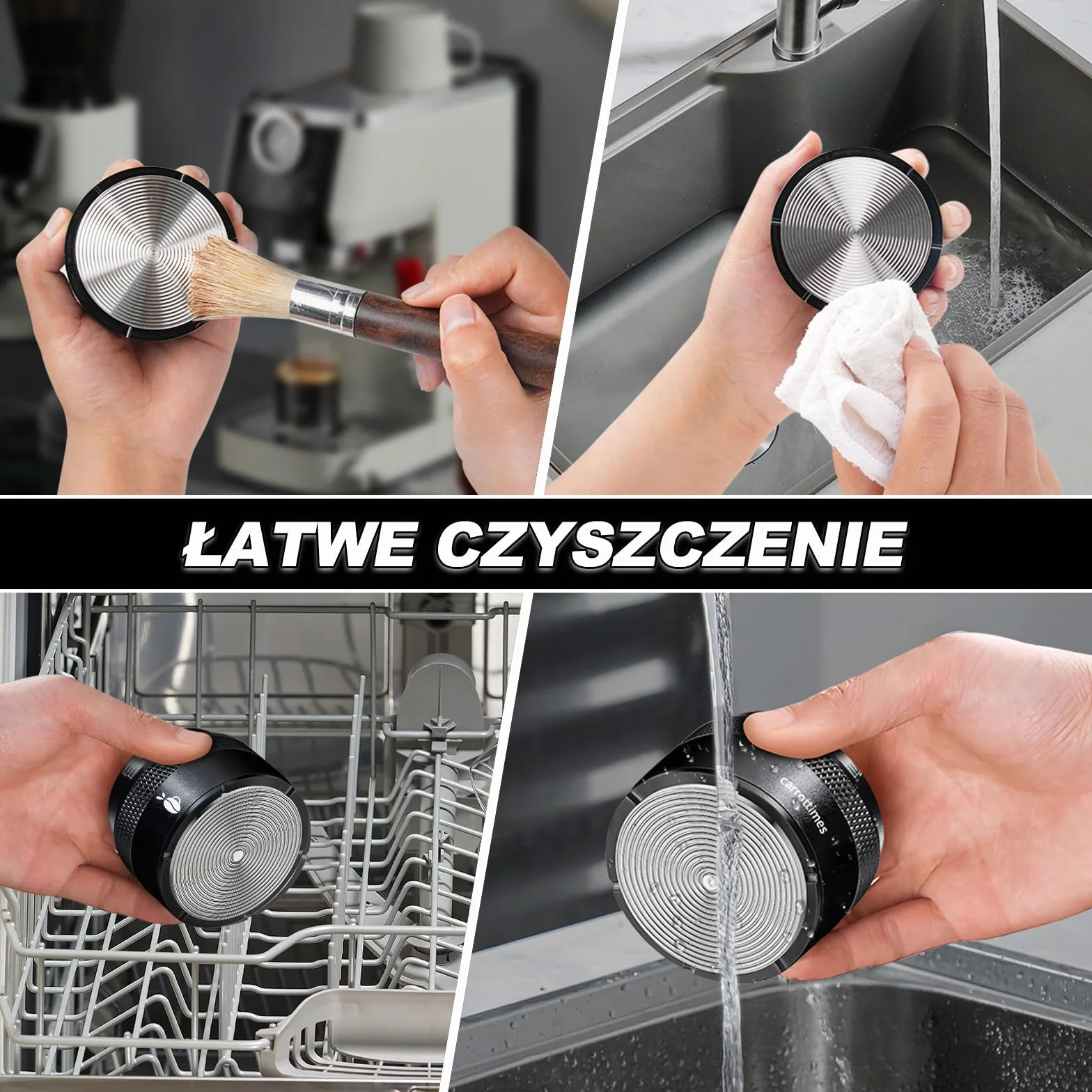 Tamper do espresso 51mm, regulowany tamper do kawy z kalibrowaną sprężyną, narzędzie tamper z 304 stali nierdzewnej, pasujące do koszyków portafiltrów 51mm (Czarny)