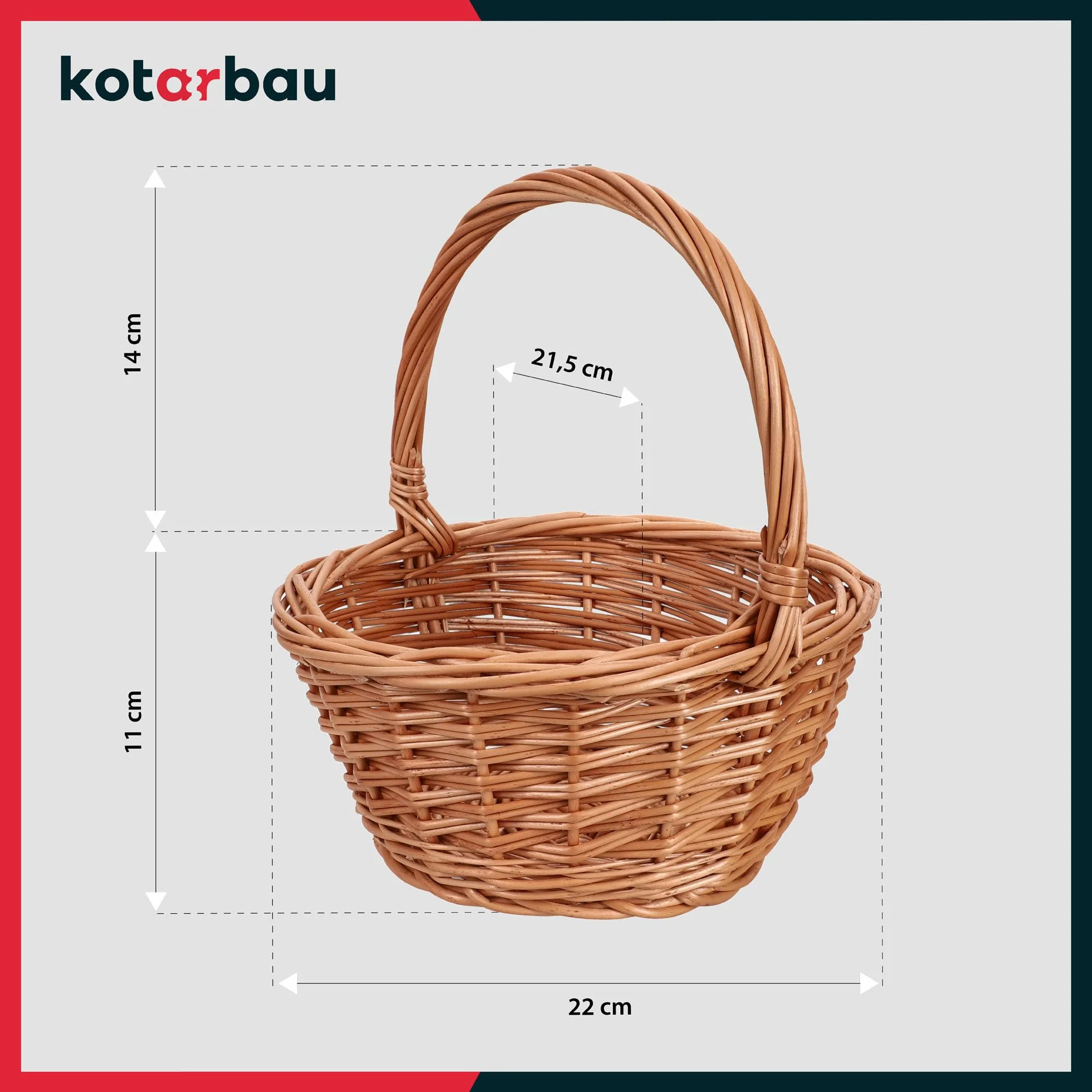 KOTARBAU® Koszyk wiklinowy wielkanocny z rączką owalny brązowy 32x27,5x31 cm Koszyk wielkanocny wiklinowy z rączką dla dzieci koszyki wiklinowe koszyki grzybowe