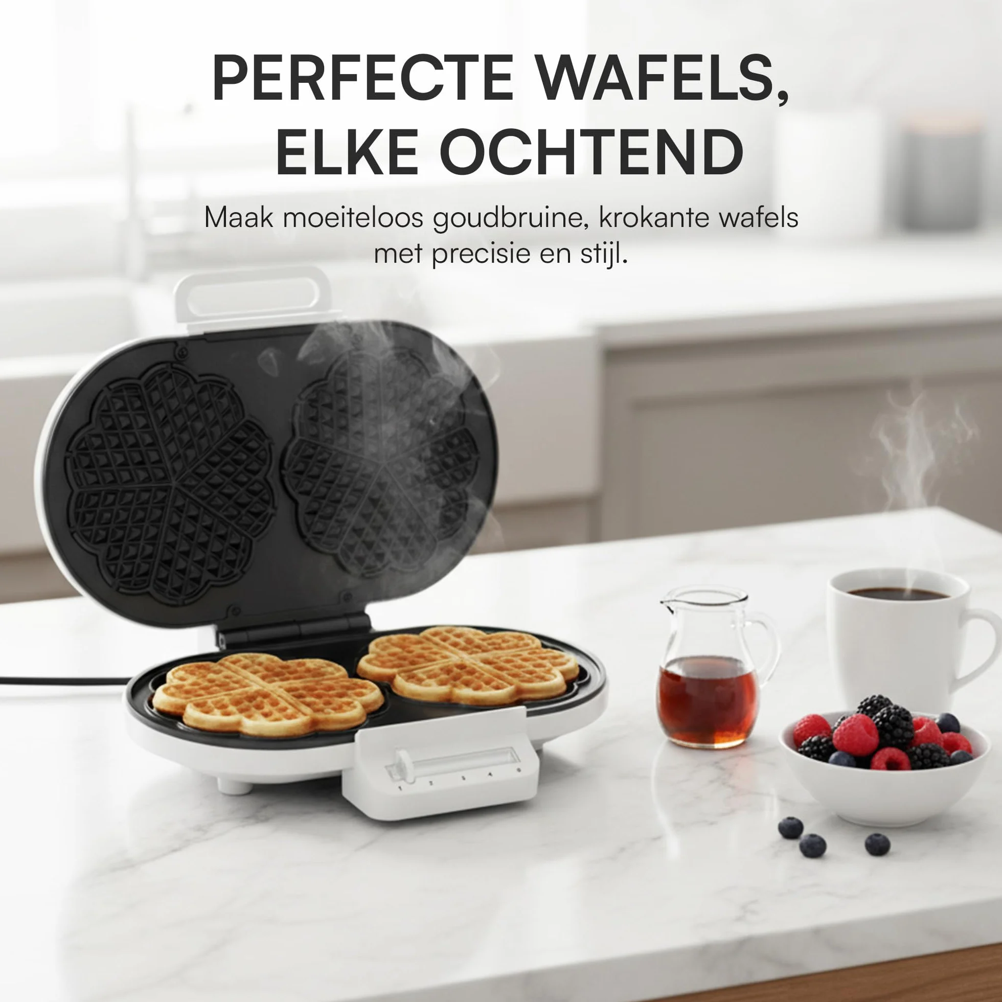 HWF-F14002WH gofrownica – 1400 W, powłoka nieprzywierająca, regulowany termostat, przechowywanie w pionie, kolor biały