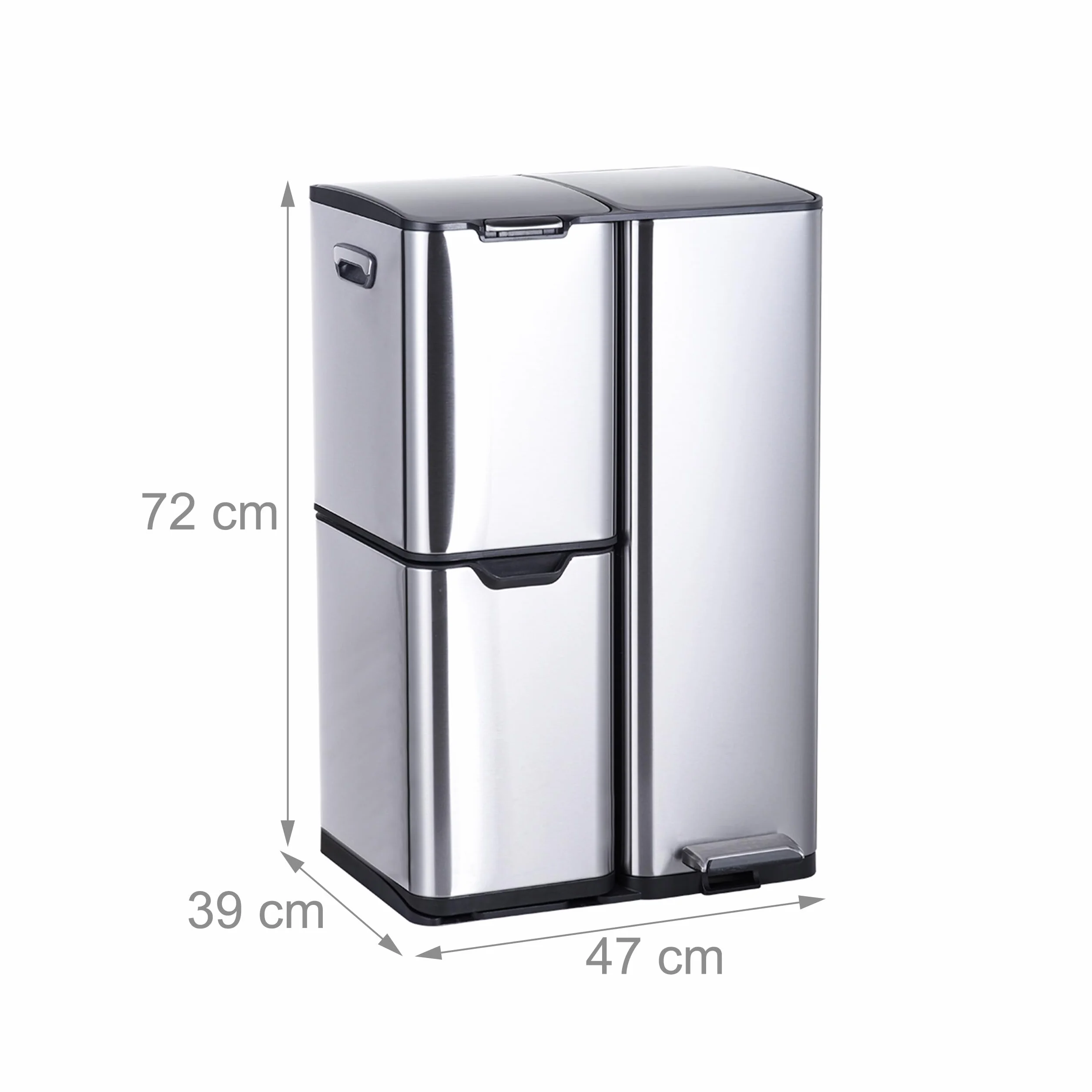 Relaxdays Kosz na śmieci, 3 przegródki, 60 l, wyjmowany kosz wewnętrzny, Soft Close, nożny, stal nierdzewna, segregator śmieci, kuchnia, srebrny