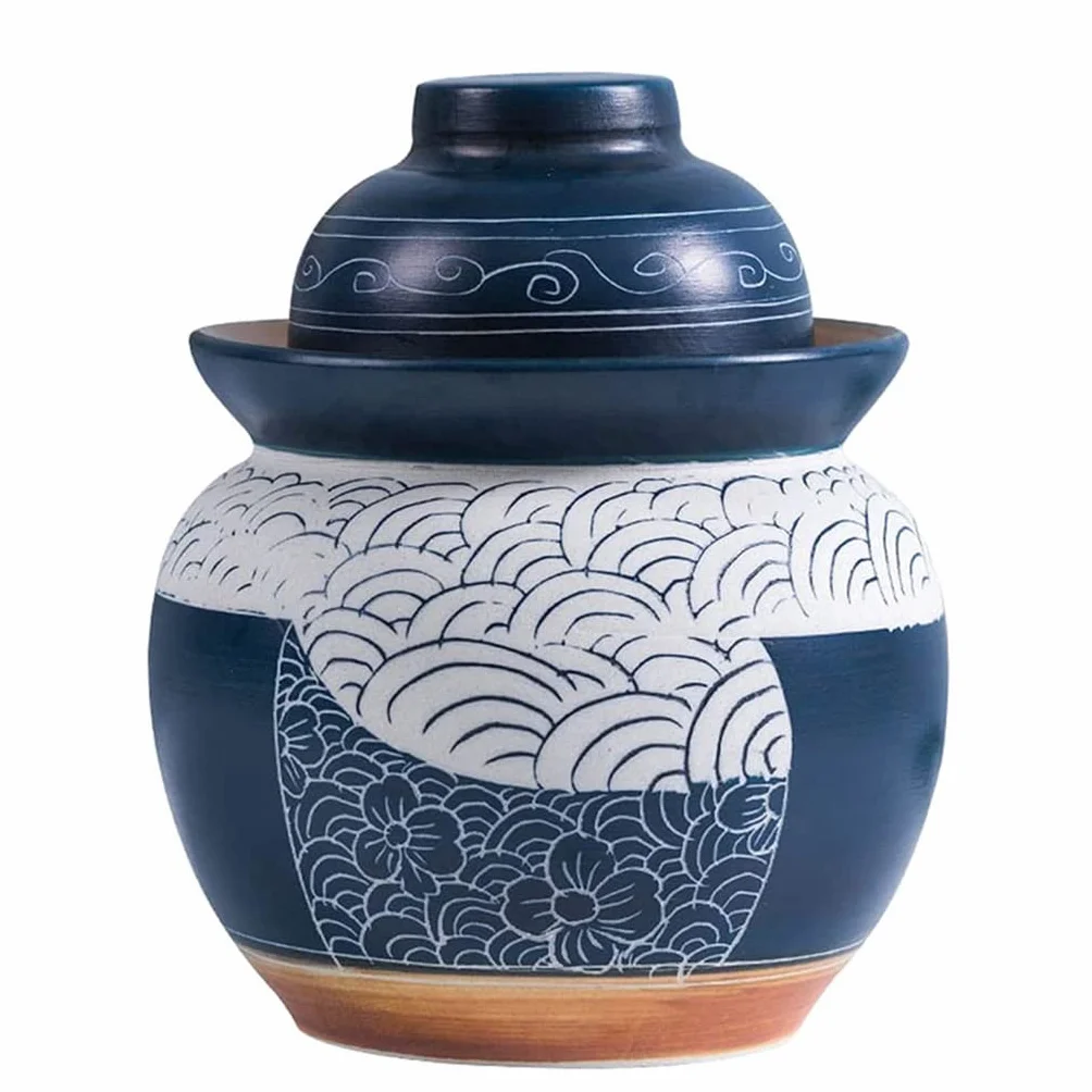 Ceramiczny garnek do marynowania naczyń fermentacyjnych, tradycyjny chiński słoik do fermentacji porcelany z uszczelką wodną pokrywką śluzy kamionkowej ，Słoje fermentacyjne(5KG)