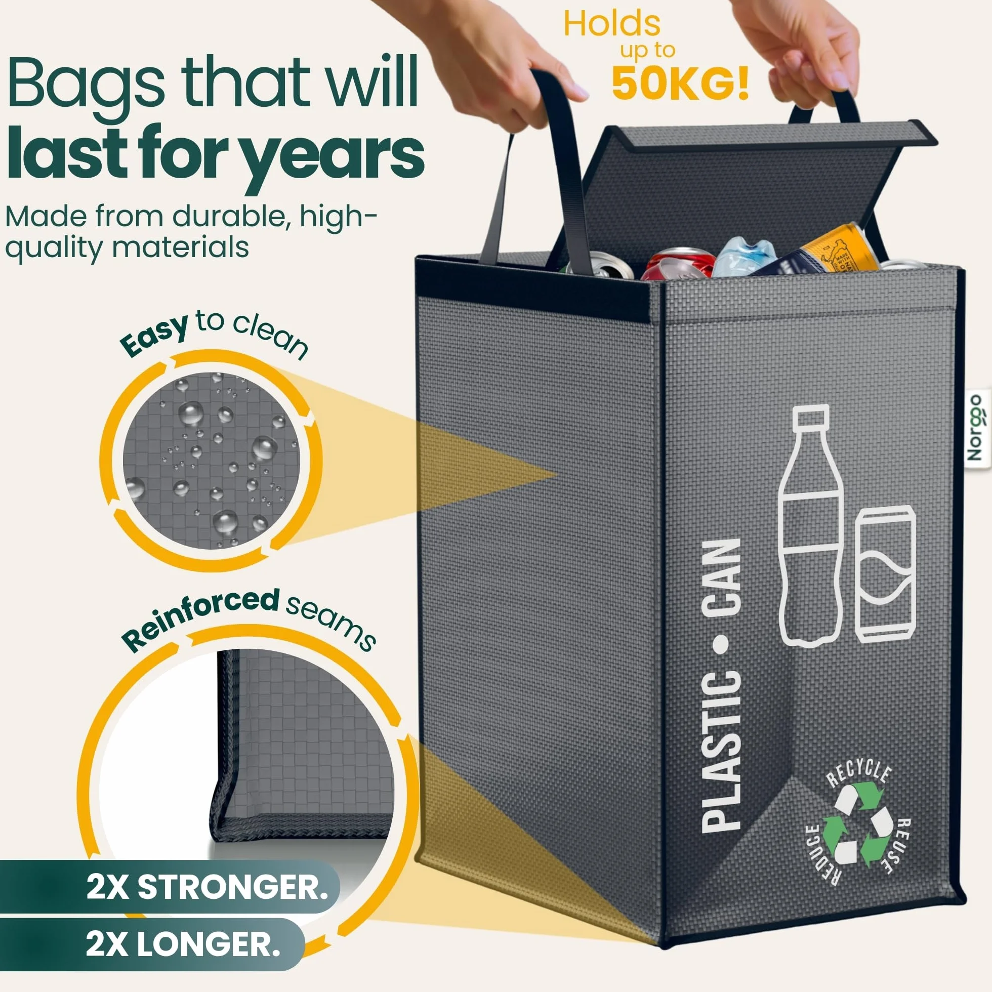 Kosze do segregacji odpadów zestaw 2x50L plastik papier kolorowe torby recyklingu