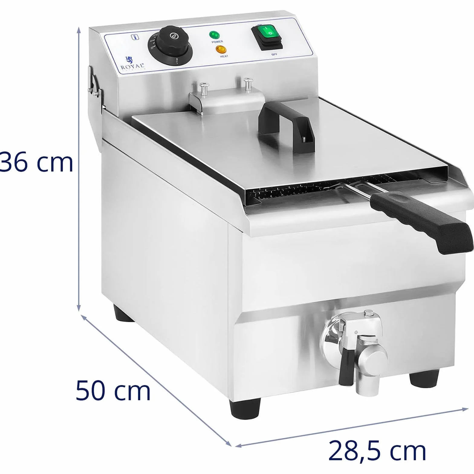 Royal Catering Frytkownica elektryczna ze stali nierdzewnej (pojemność 10 l, moc: 3000 W, termostat, kran spustowy)