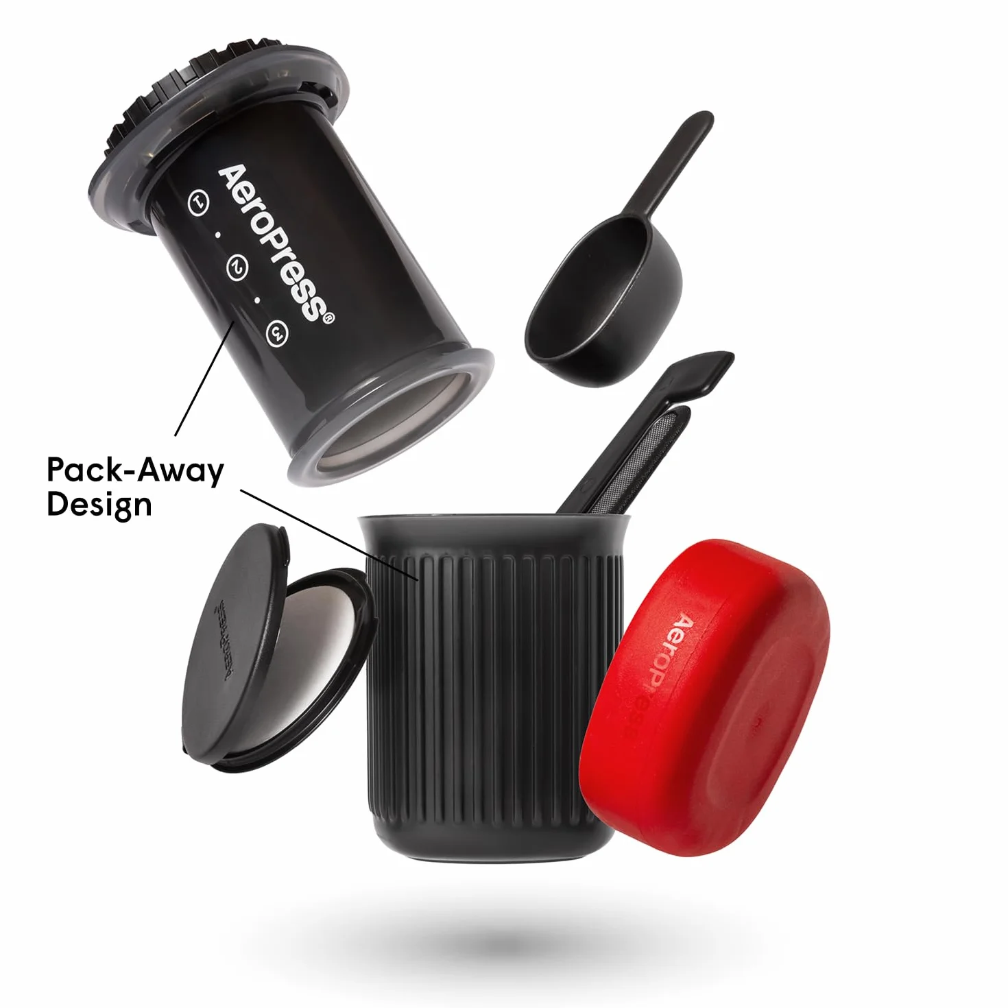AeroPress Go bardzo mały przenośny ekspres do kawy, idealny na podróże, wycieczki i kemping, wielofunkcyjny French Press, ręczny ekspres espresso & pour-over, 2 min parzenia