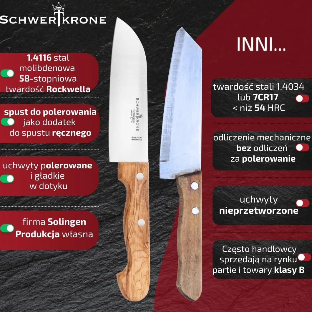 Schwertkrone Solingen Premium Santoku nóż szefa kuchni, ostrze 15 cm, uchwyt z drewna oliwkowego, idealny do mięsa i warzyw – nóż Santoku