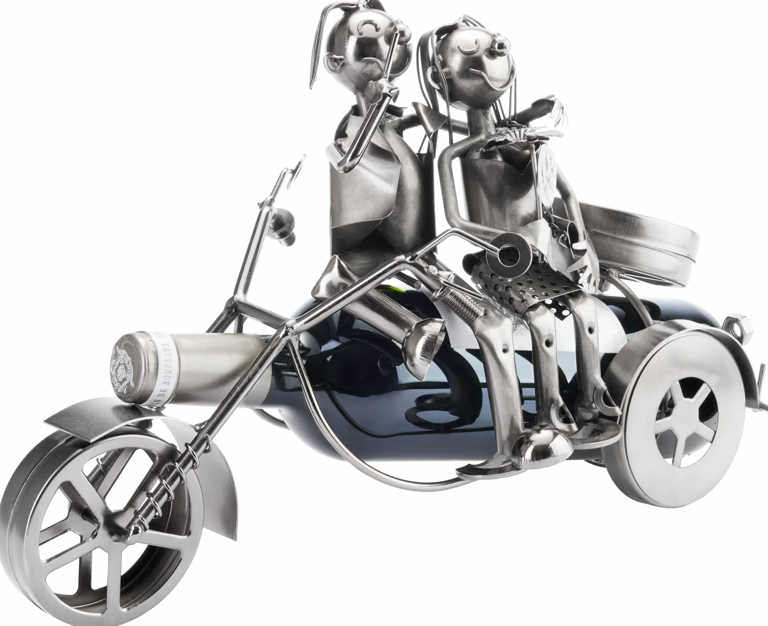 BRUBAKER - Uchwyt na butelkę wina - para motocyklowa - metalowa rzeźba - INCL kartka z życzeniami. - Oryginalny pomysł na prezent