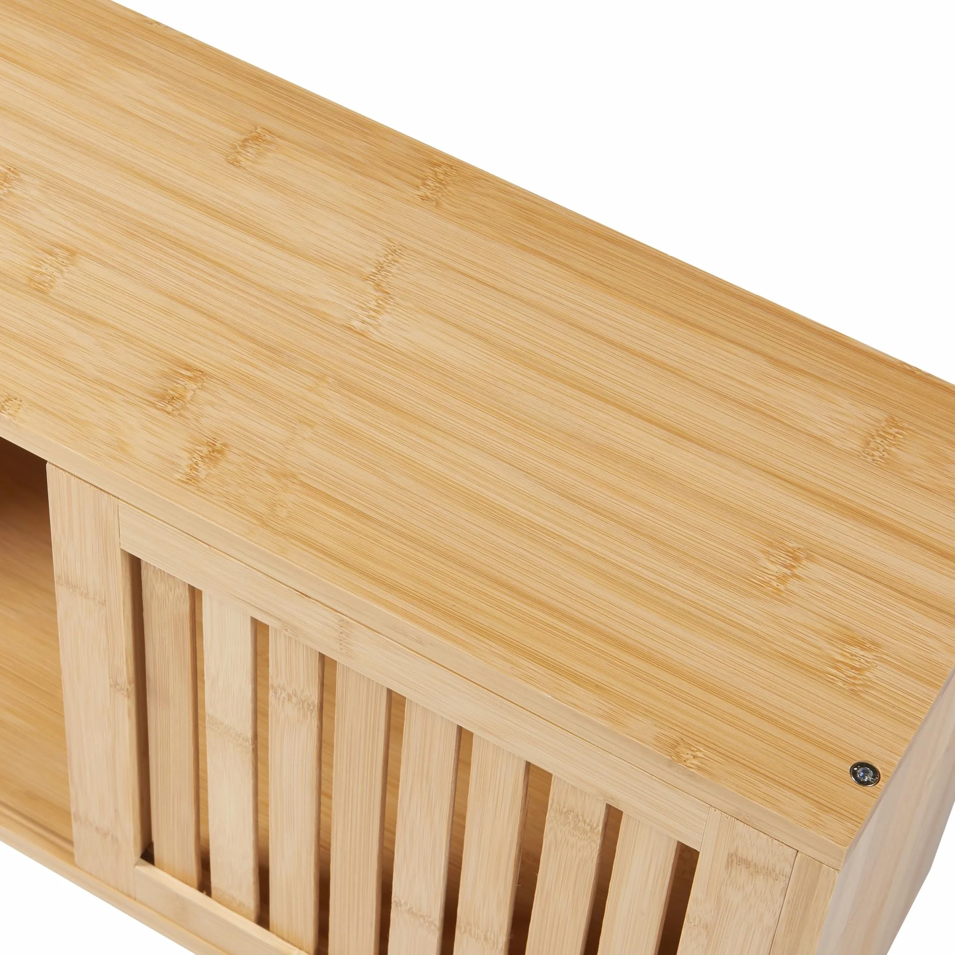 [en.casa] Grums Regał ścienny, regał wiszący z 2 drzwiami przesuwnymi, regał na książki, wiszący regał z bambusa, 92,5 x 20 x 33 cm, do salonu, kuchni, łazienki