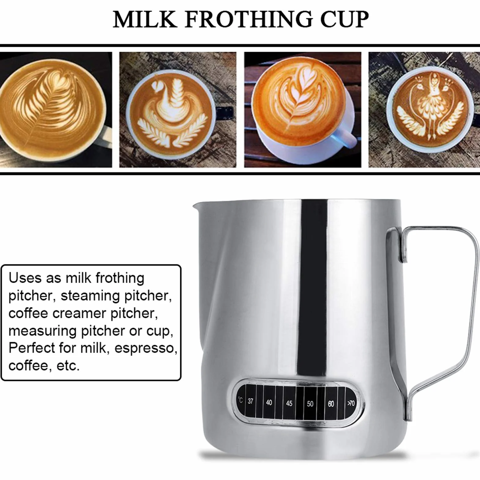 dzbanek na mleko, ze stali nierdzewnej, 600 ml, dzbanek do kawy z pomiarem – do mleka i sztuki latte