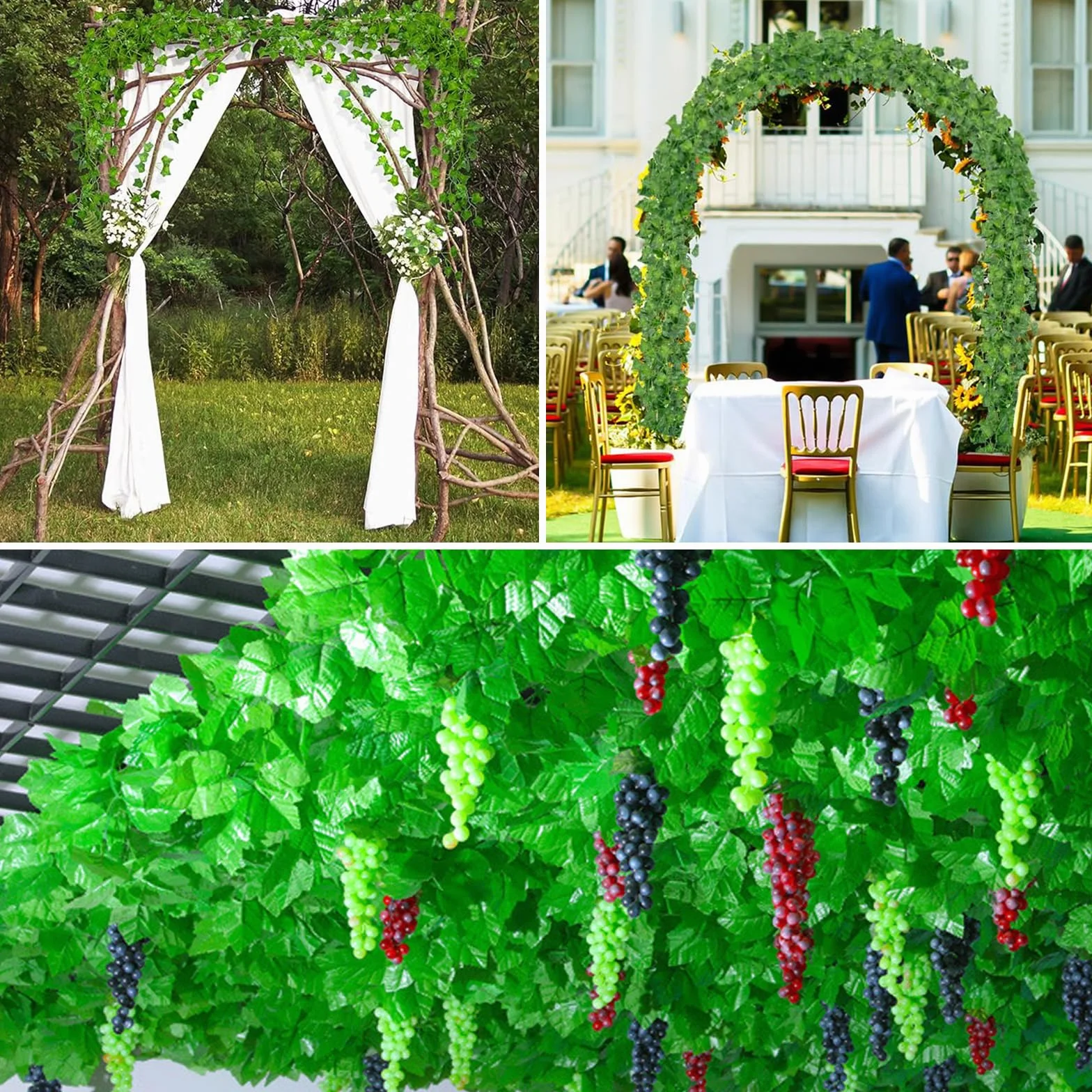 6 sztuk sztucznych girland winorośli, 210 cm, realistyczne bluszczy z liśćmi winogron i 20 opaskami kablowymi do użytku wewnątrz i na zewnątrz, odporne na promieniowanie UV rośliny wiszące