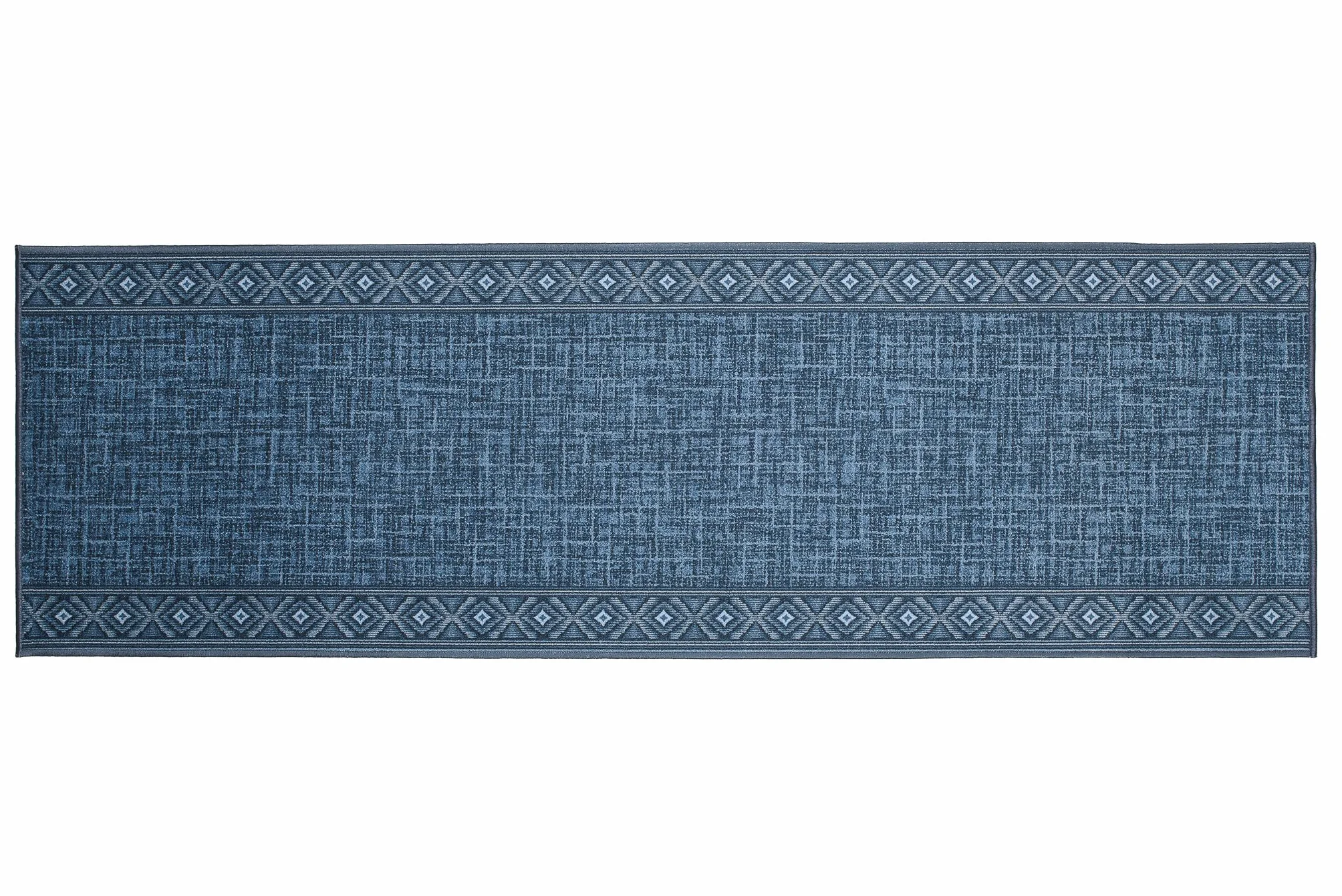 TAPISO Antypoślizgowy bieżnik z krótkim włosiem, gumowany, antypoślizgowy, towar sprzedawany na metry, niebieski, jasnoniebieski, kwadratowy, figurki, mostek, korytarz, hol, nowoczesne wzornictwo, 80