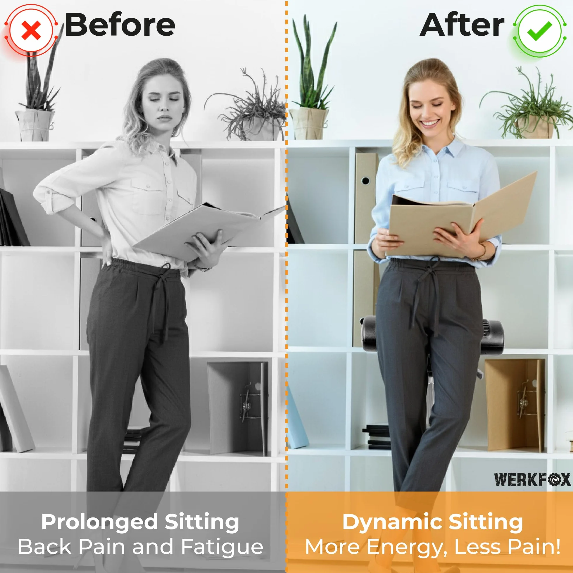 Stołek stojący Werkfox® Ergonomiczny stołek z regulacją wysokości; Stojący stołek warsztatowy; Stojące krzesło do biurka, biura, przemysłu.