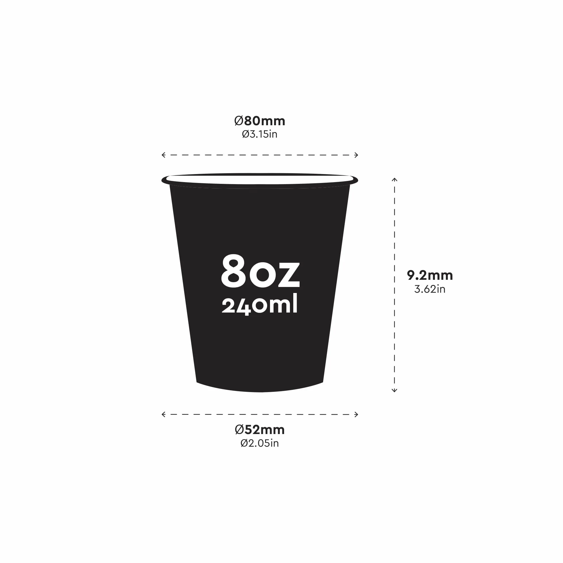 Intertan Q531002M papierowe kubki do picia, jednościenne, czarne, średnica 80 mm, pojemność 8 oz, 50 sztuk