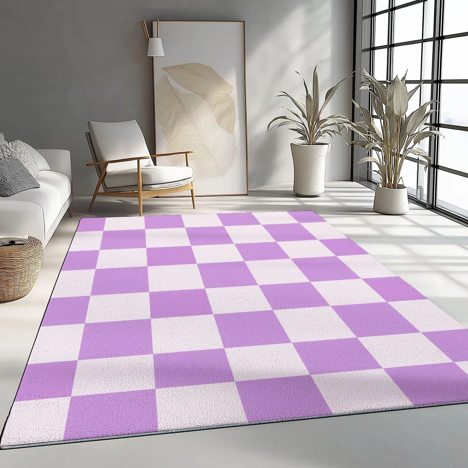 Nowoczesny minimalistyczny fioletowy dywan 140 x 200 cm krótkie runo zmywalny antypoślizgowy do salonu jadalni sypialni wystrój domu