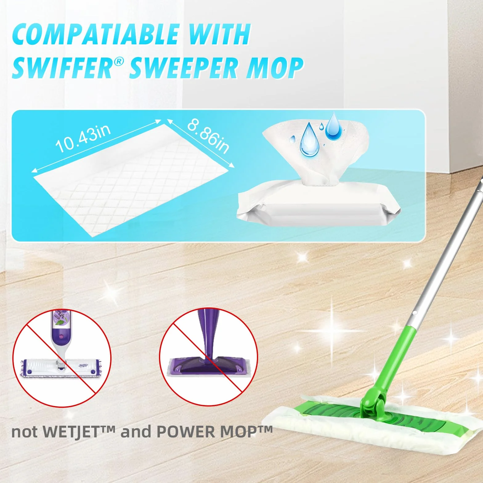 Bezzapachowe, ulepszone wkłady do mopa Swiffer Sweeper, jednoczęściowe czyszczenie jednego pokoju, mokre ściereczki do mopa do wkładu Swiffer Wet Pads