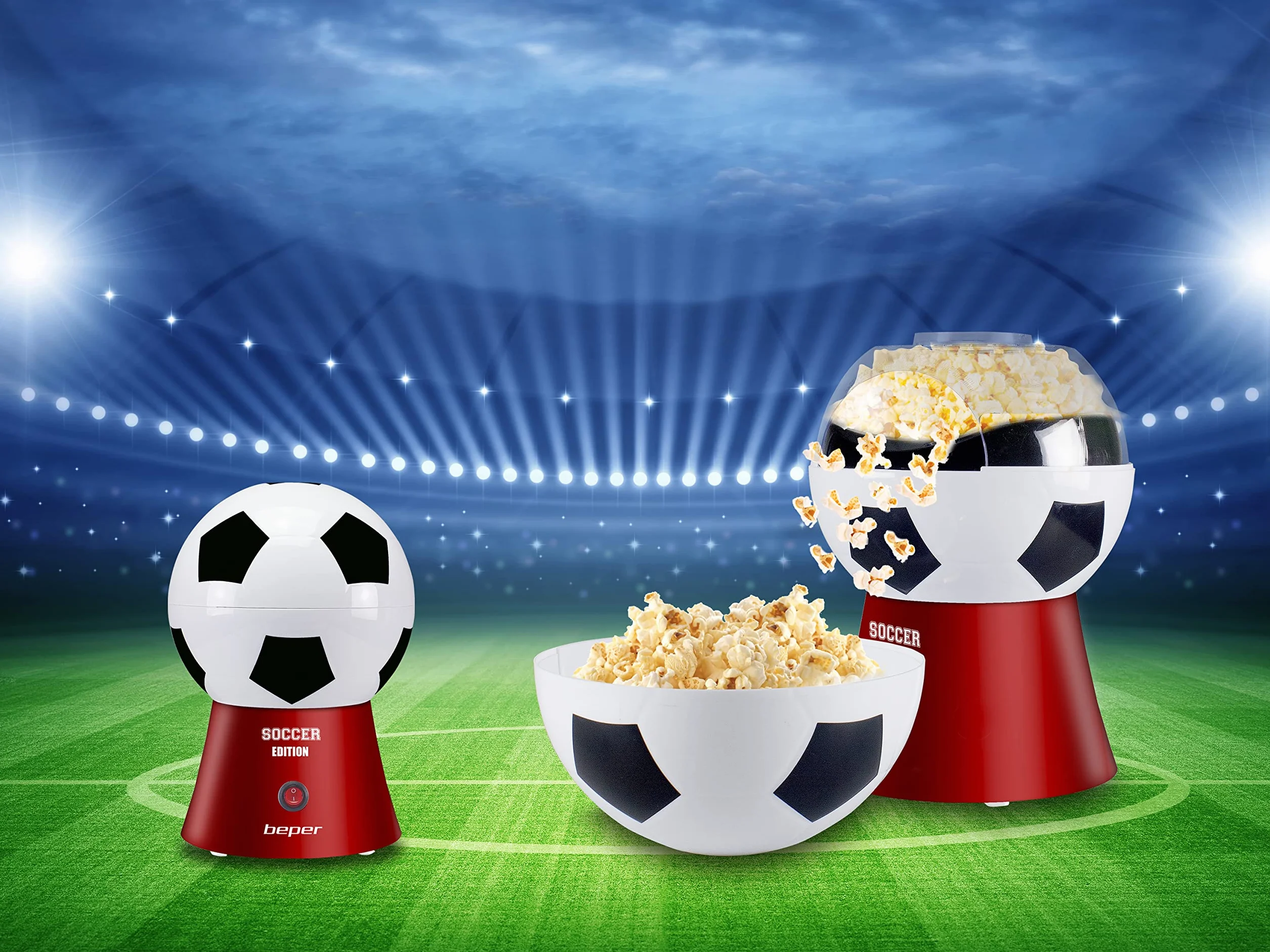 BEPER P101CUD051 Maszyna do popcornu Football Edition beztłuszczowa 3 minuty