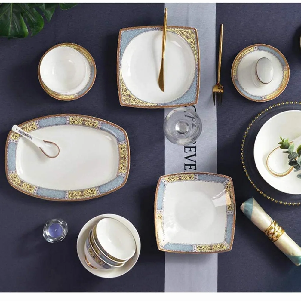 Zestaw obiadowy, 40-częściowy zestaw porcelanowych zastaw stołowych dla 6 osób. Kunszt z polerowaniem i kombinacją zastawy stołowej ze wzorem Phnom Penh
