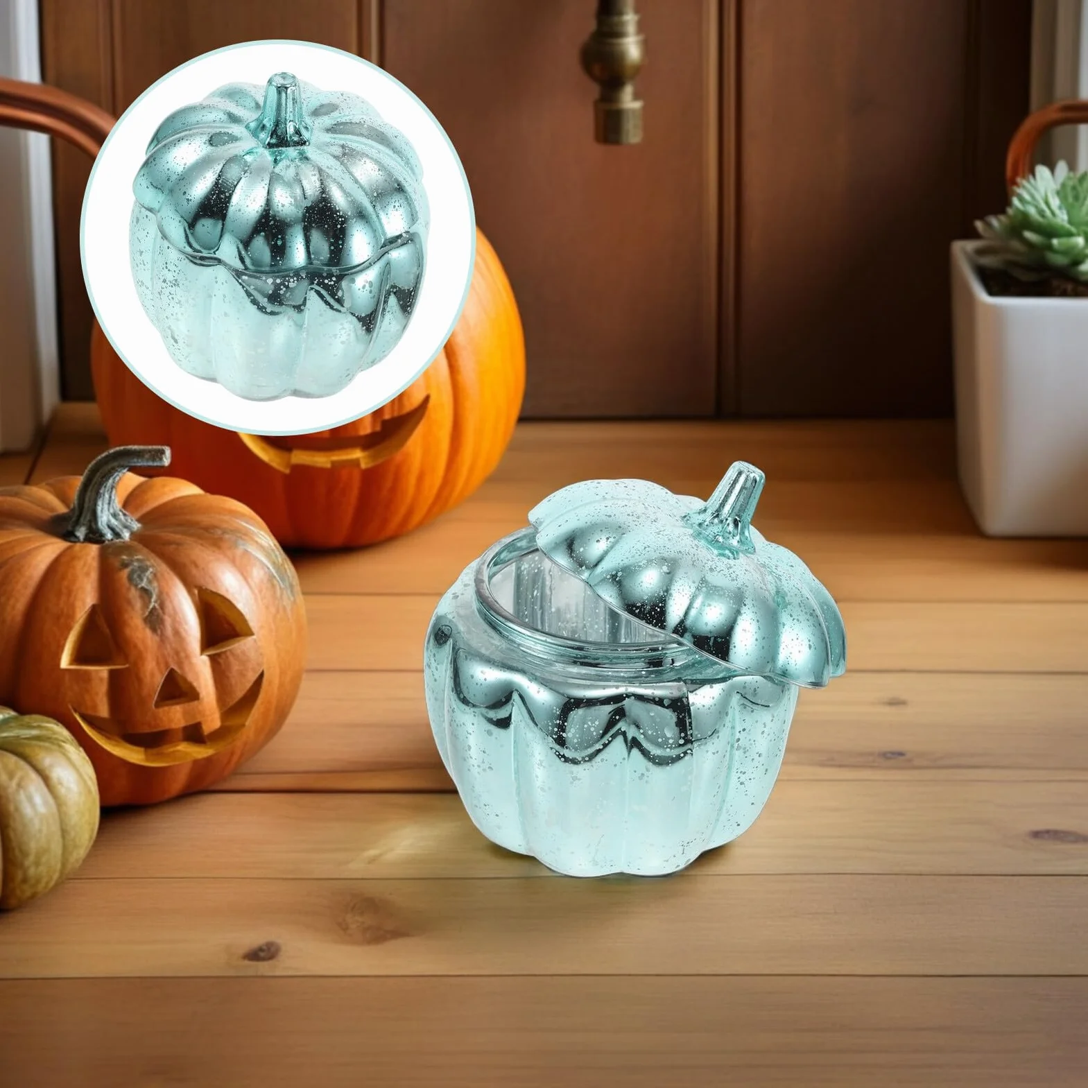 Szklany Słoik Do Przechowywania Słodyczy Kształcie Dyni z Pokrywką Dekoracyjny Pojemnik Cukierki Jesienne Przyjęcia Idealny Halloween i Święto Dziękczynienia Do Organizacji Kuchni