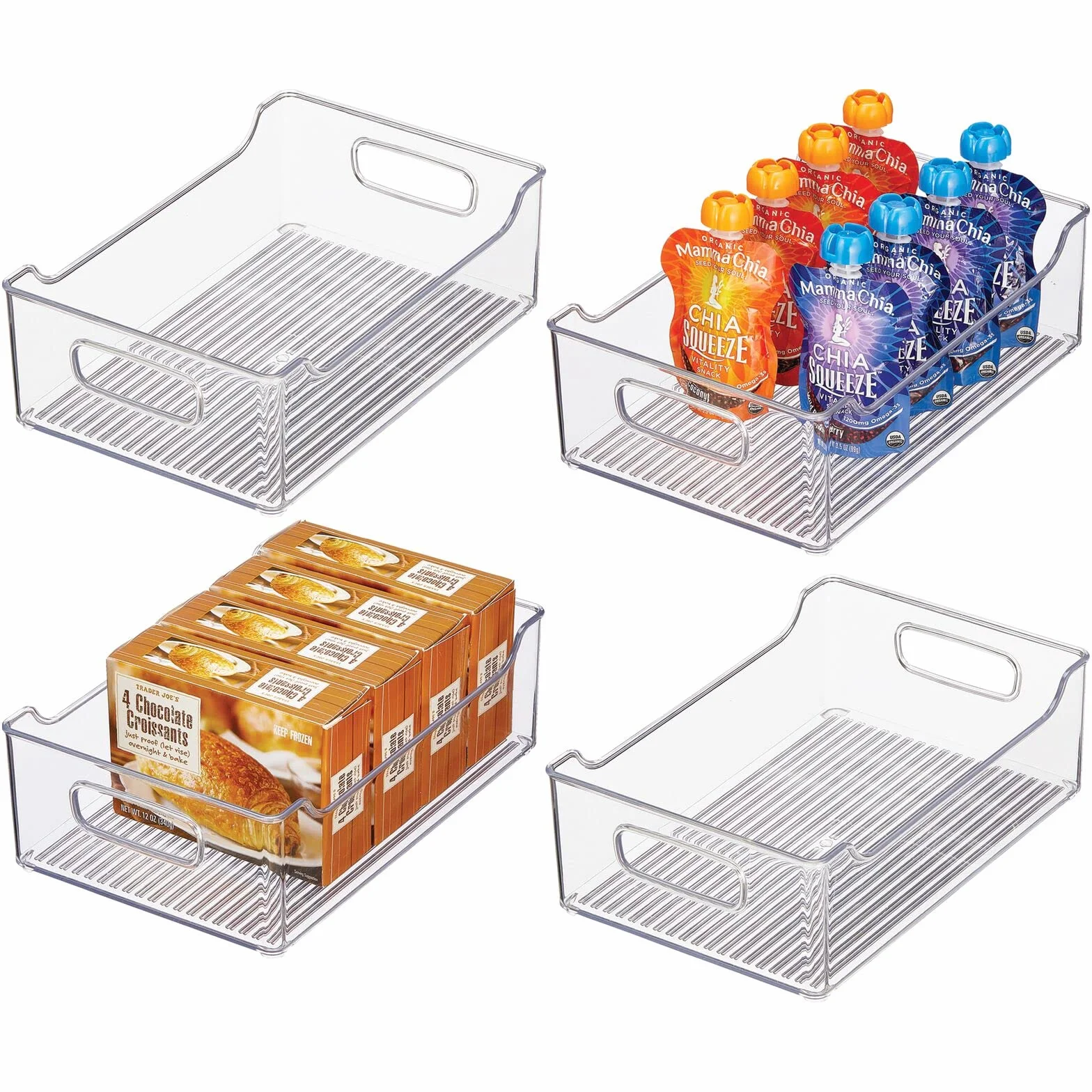 mDesign Organizer do przechowywania lodówki – kuchenne pudełko do przechowywania lodówek, zamrażarek, szafek i powierzchni – szuflada z przegródką na przekąski i produkty – 4 sztuki – przezroczysty