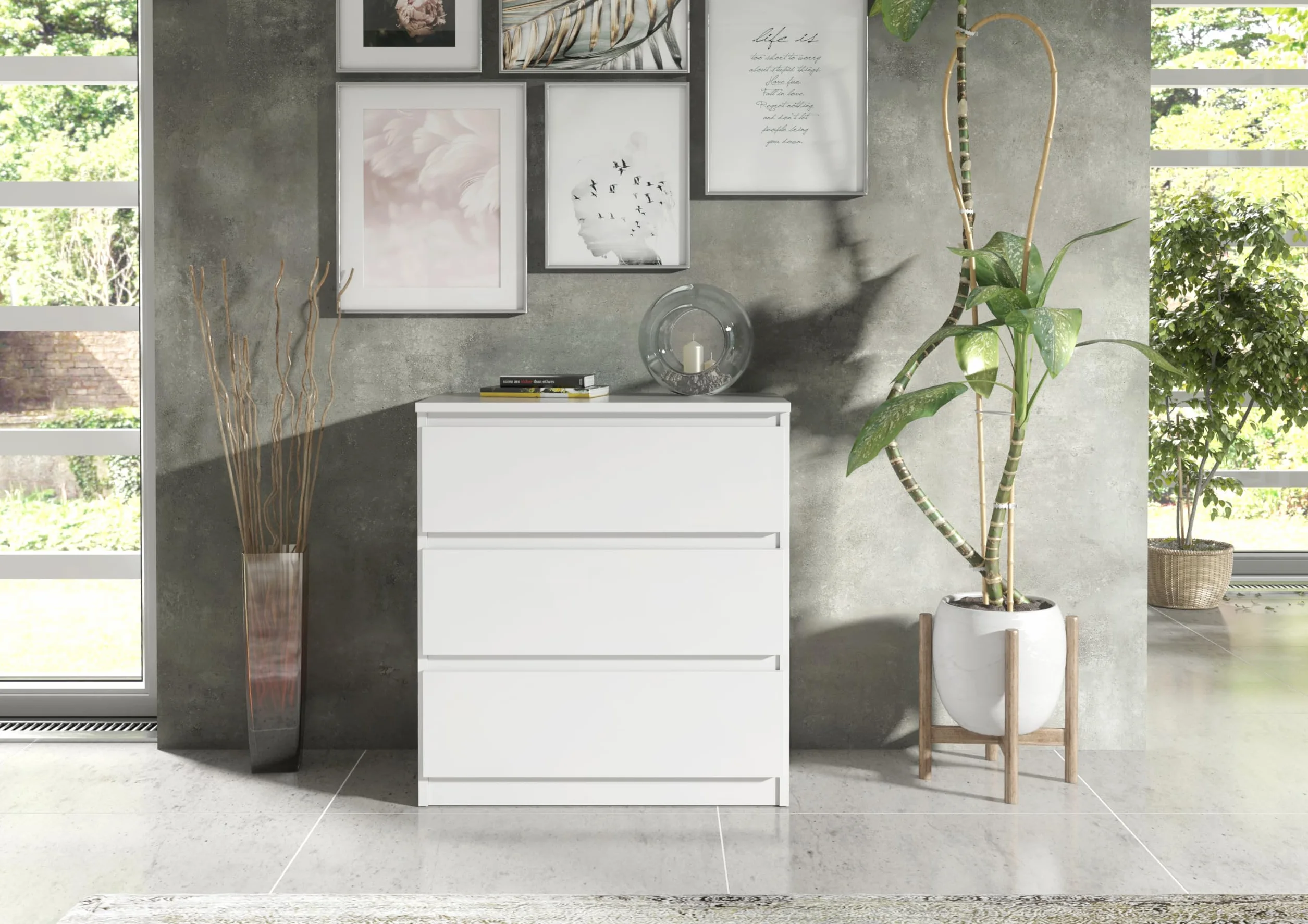 meble masztalerz Komoda Biała 70 cm Matowa z 3 szufladami - 70x78,5x39 cm - Komoda do salonu, sypialni - Szafka z szufladami - Komoda z szufladami