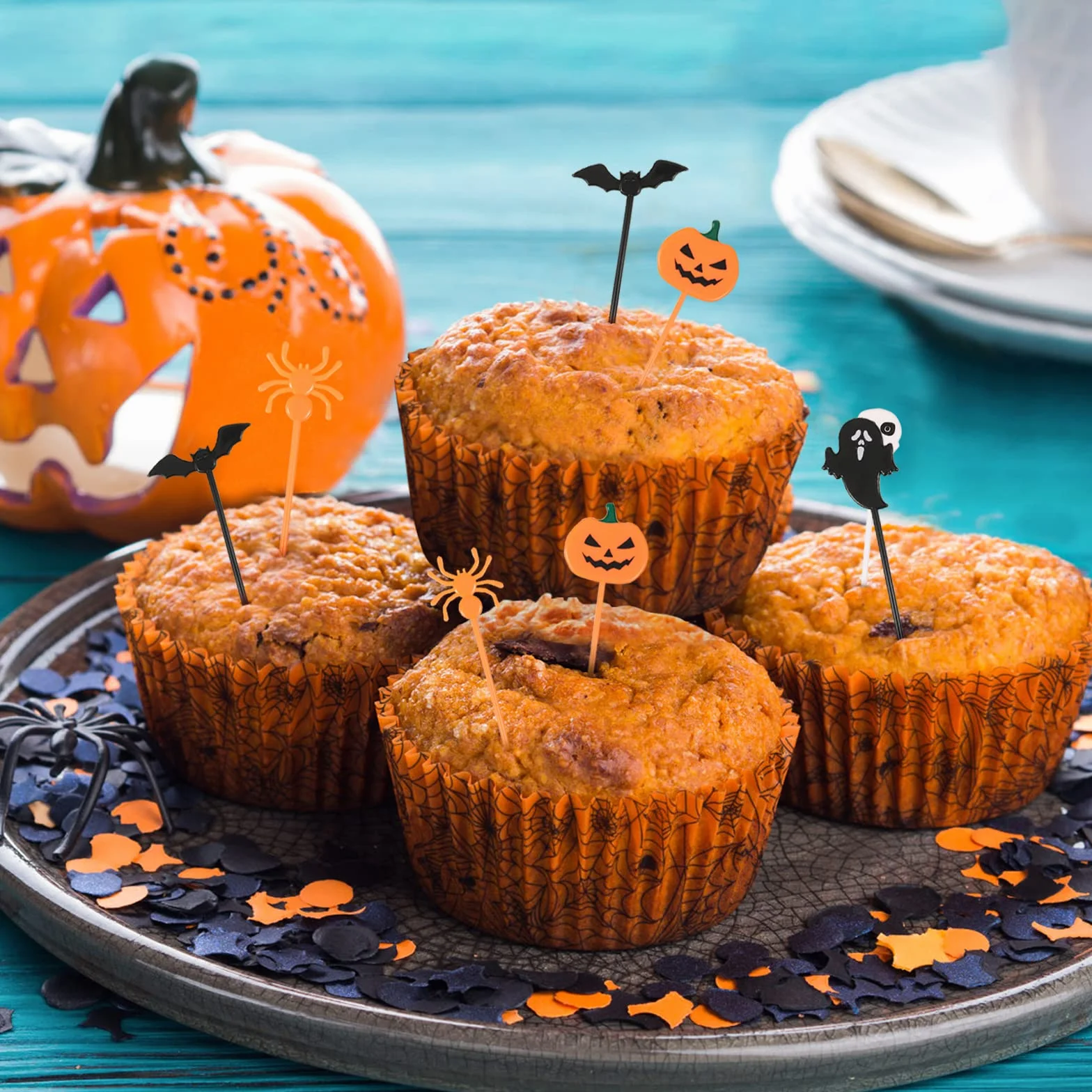 10 sztuk mini widelczyków do owoców na Halloween, do wielokrotnego użytku, dla dzieci, do dekoracji owoców, mini wykałaczki do żywności