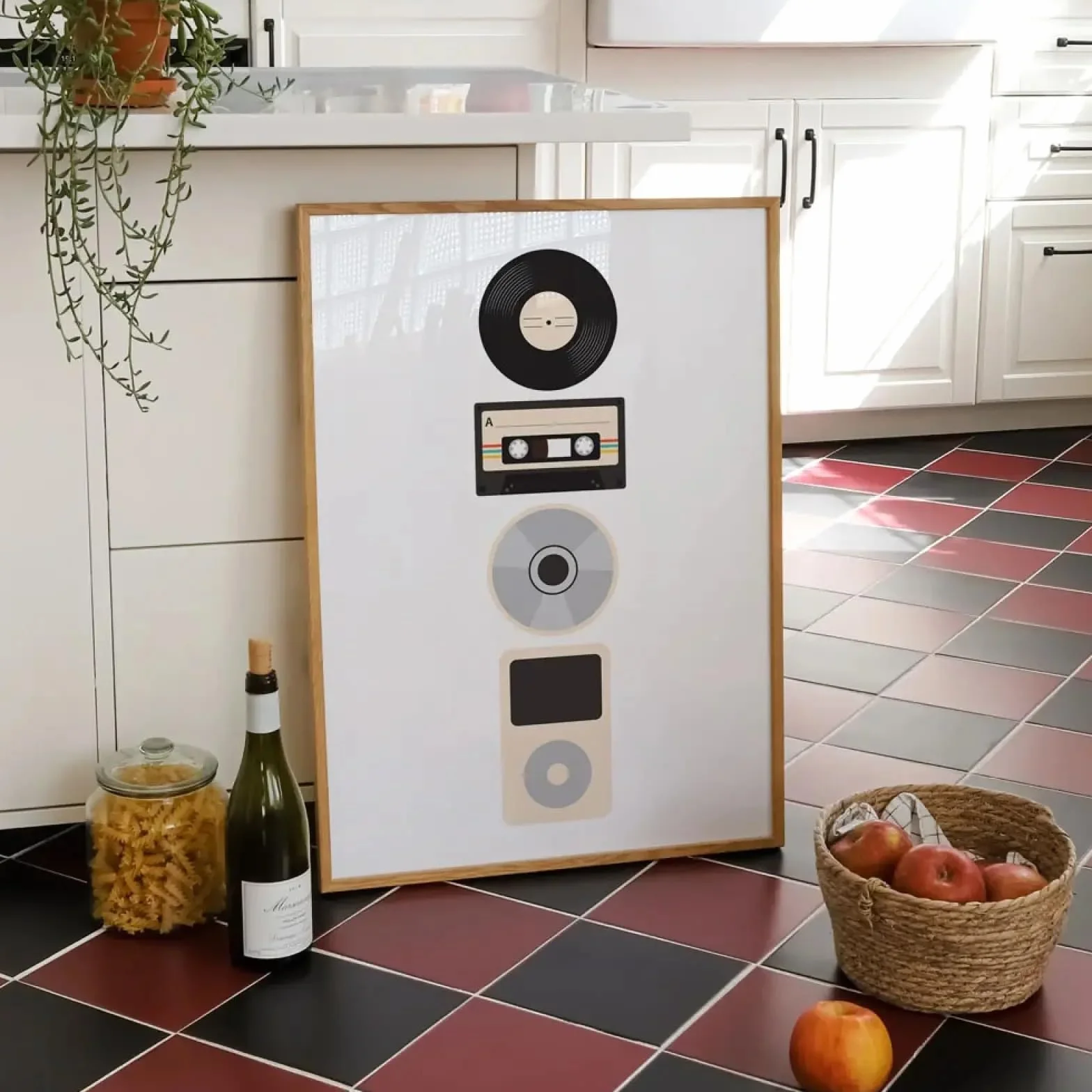 CAOXTART Plakat z płytą winylową w stylu vintage, czarno-biały obraz na płótnie, muzyka pokój sztuka ścienna, dekoracja salonu muzycznego, ramka 60x80cm