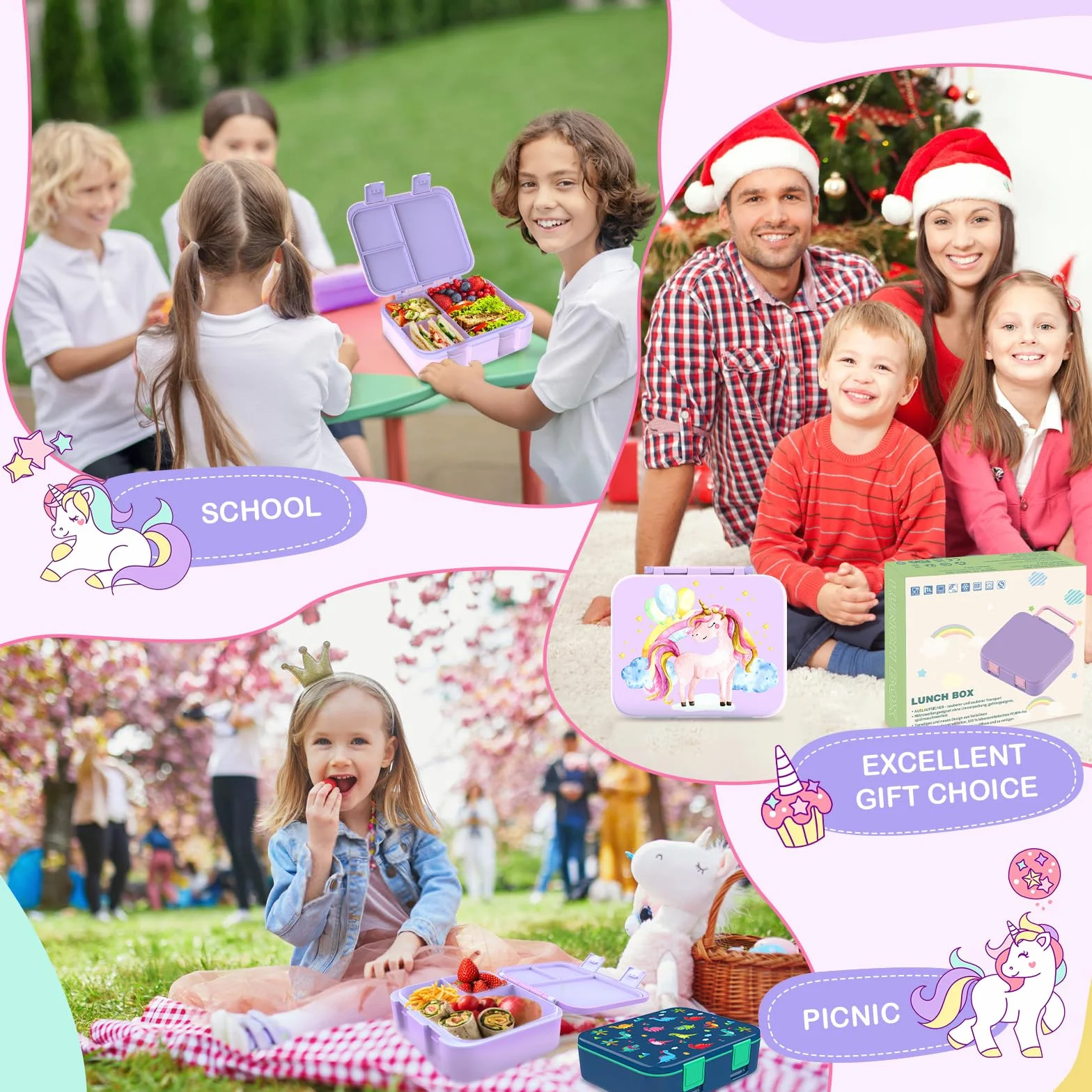 Pudełko na lunch dla dzieci, szczelne pudełko na lunch Bento z wieloma przegródkami i słoikiem na sosy, przenośne pudełko na przekąski, syrena, dla dzieci, dorosłych, do pracy, szkoły