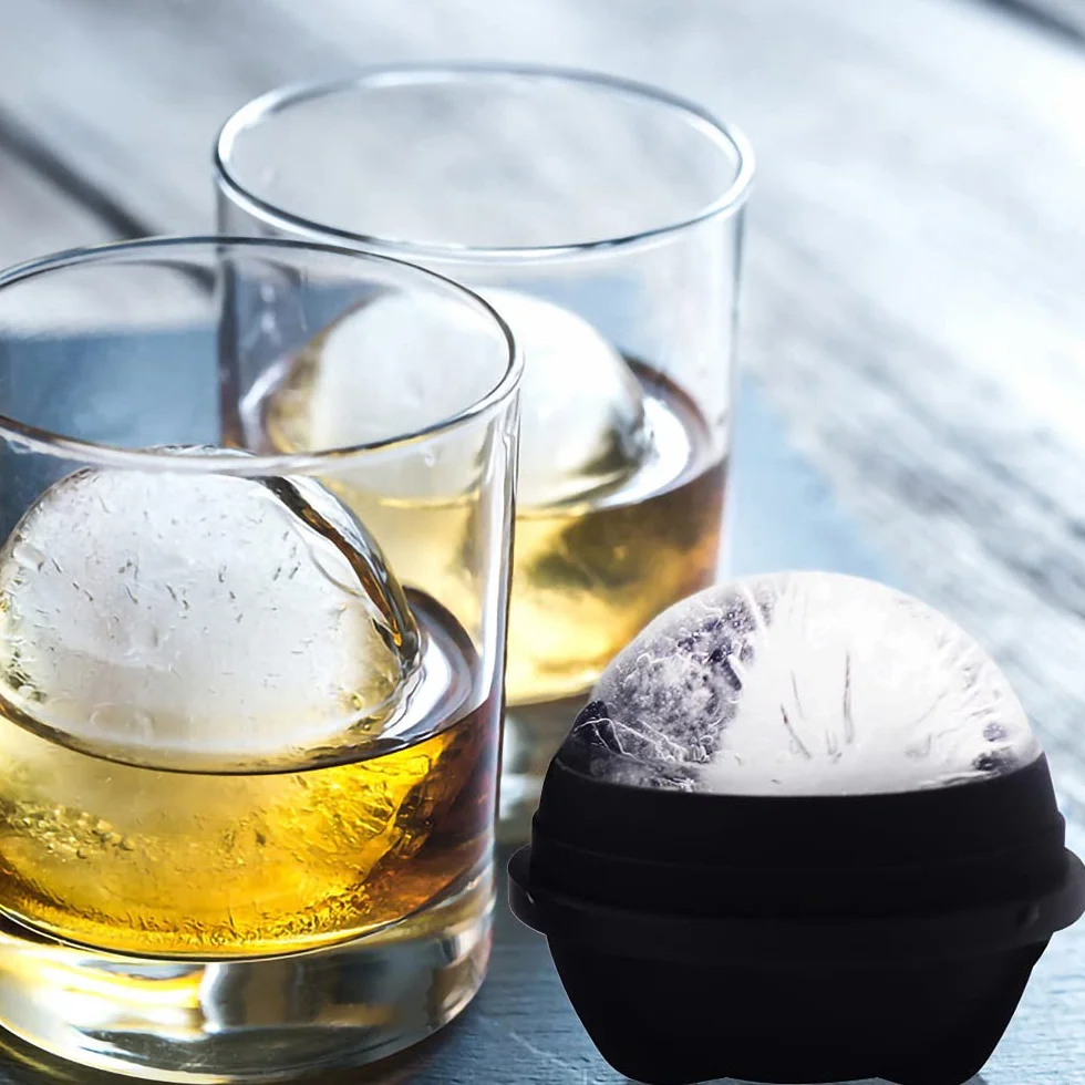 Okrągłe foremki do kostek lodu – silikonowe okrągłe foremki do kostek lodu z wbudowanymi kulkami do lodu o wielkości 2,5 cala do whisky i koktajli (6 sztuk)