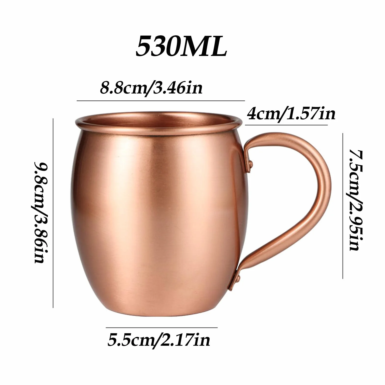 Kubki miedziane Mule - 530ml ręcznie wykonane młotkowane naczynia do picia do kuchni i baru | Klasyczny styl Moscow Mule z gładkim uchwytem, idealne do wody, herbaty, piwa, koktajli i świątecznego