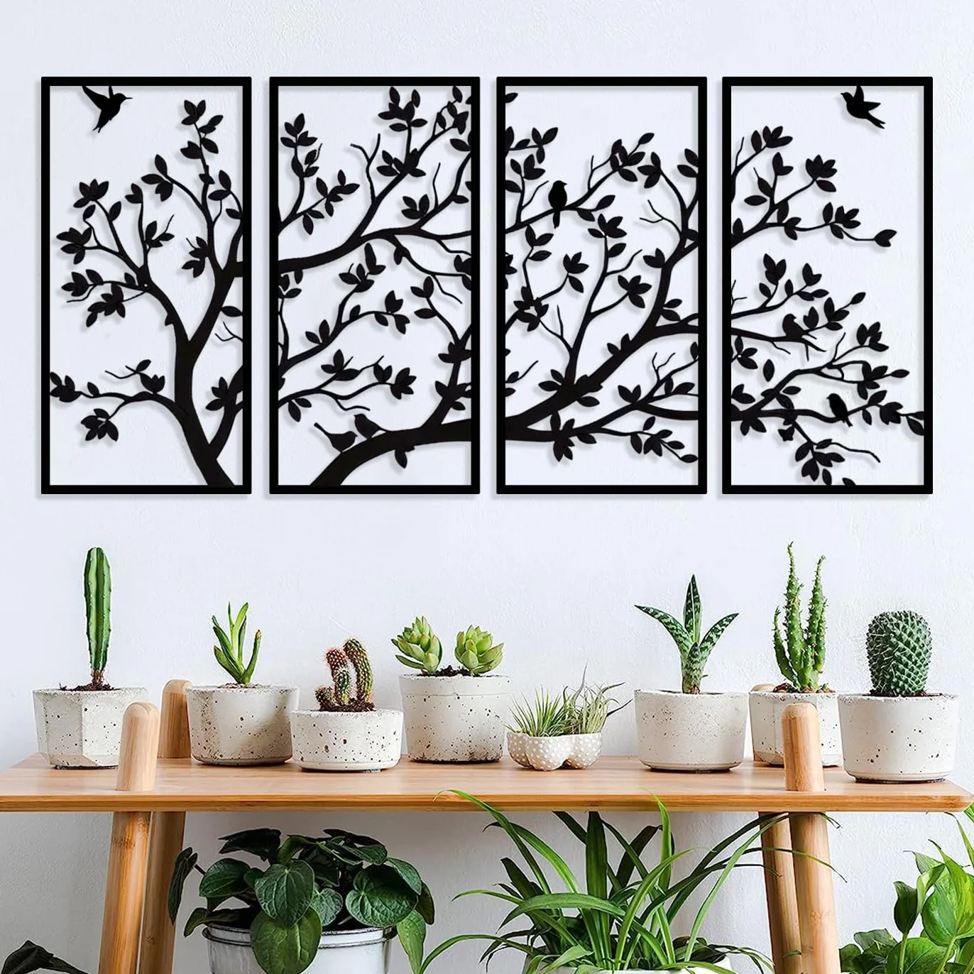 Metalowe drzewo życia, sztuka ścienna, dekoracja, 4 panele, drzewo życie, metalowa sztuka ścienna na prezent, ogród, dom, sypialnia, salon (60 cm x 30 cm x 11,8 cala)