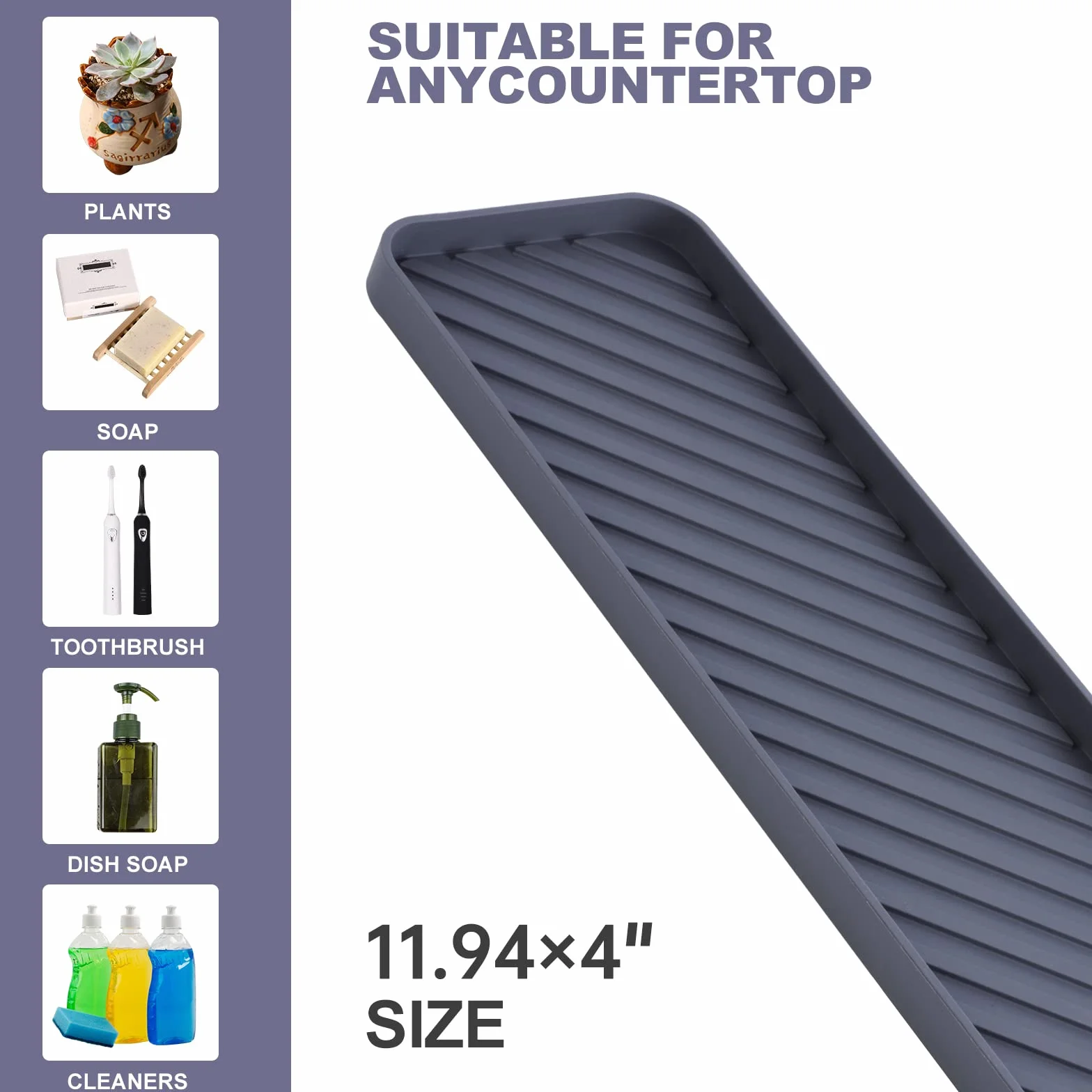 Toski Silikonowa tacka, 40 cm – organizer do zlewu, tacka na kosmetyki, organizer do kuchni i łazienki, mata ociekowa, silikonowy organizer do umywalki, silikonowy uchwyt na gąbkę