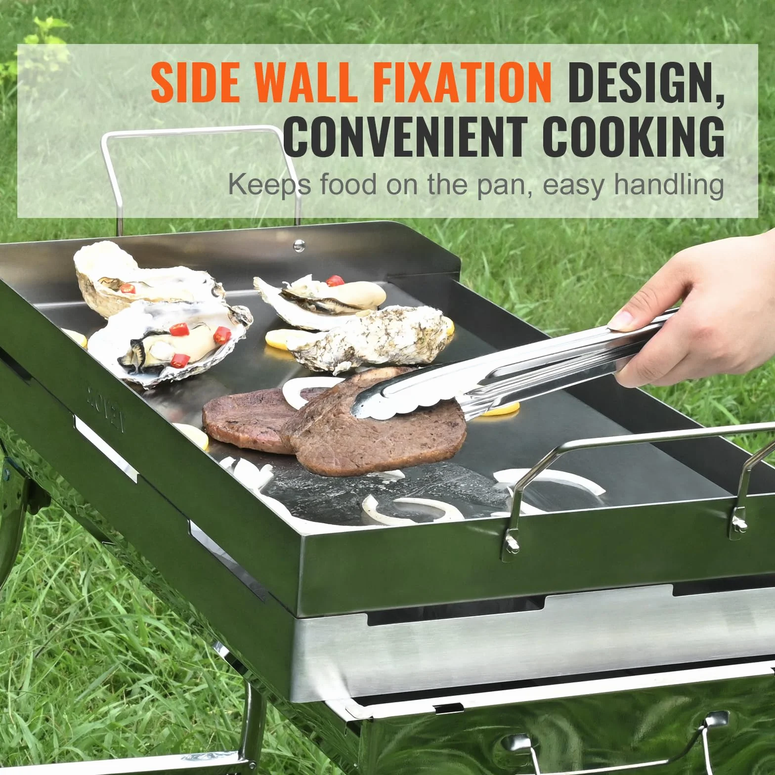 VEVOR Wstępnie przyprawiona płyta grillowa 587 x 395 mm, prostokątna płyta grillowa ze stali nierdzewnej, nieprzywierająca, grubość 2 mm, do kuchenki gazowej z 2 palnikami