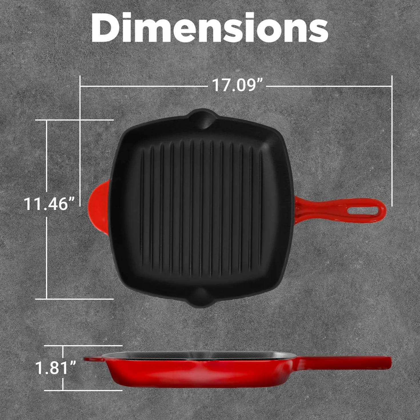 NutriChef Nieprzywierająca żeliwna patelnia grillowa 28 cm kwadratowa emaliowana do steków
