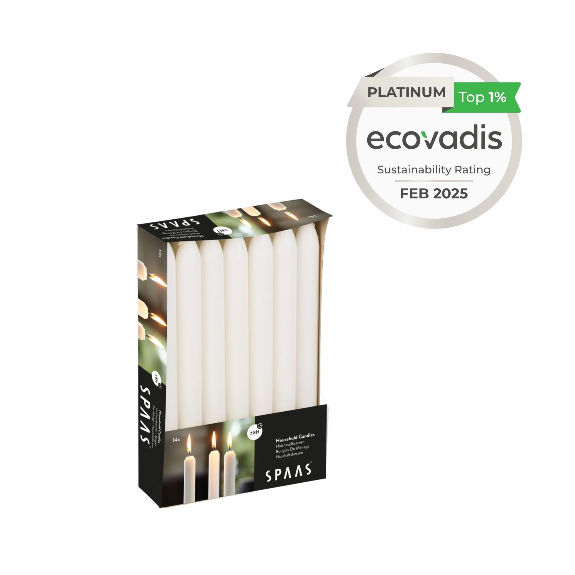 Spaas 14 Tapered Dinner Candles 21/220 mm, 8 Hours, Unscented, Biały